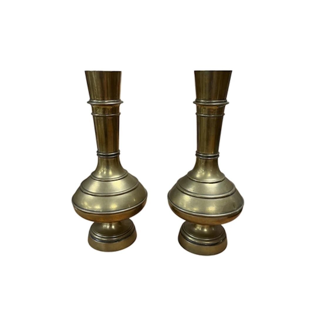 A pair of Victorian brass vases by C. Winn & Co., stamped ma...