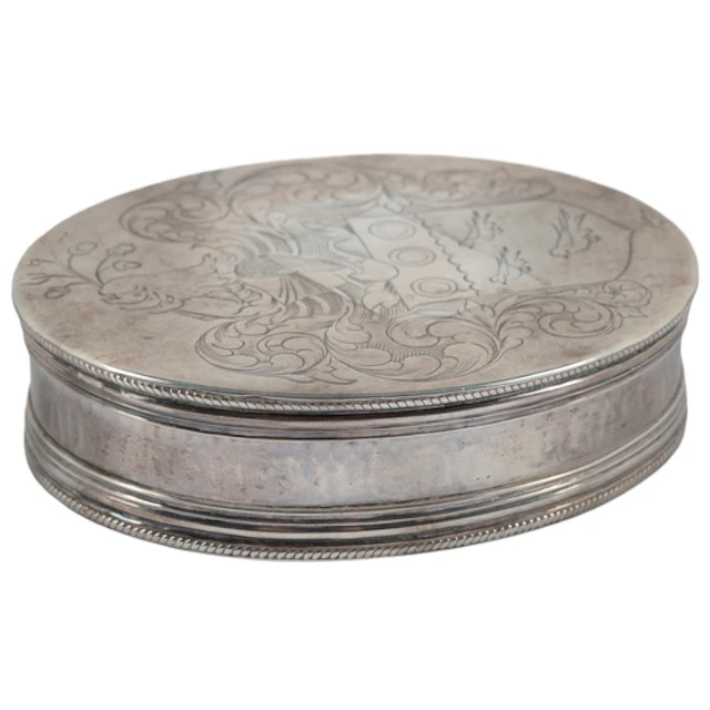 A late Charles II silver oval tobacco box, maker's mark only...