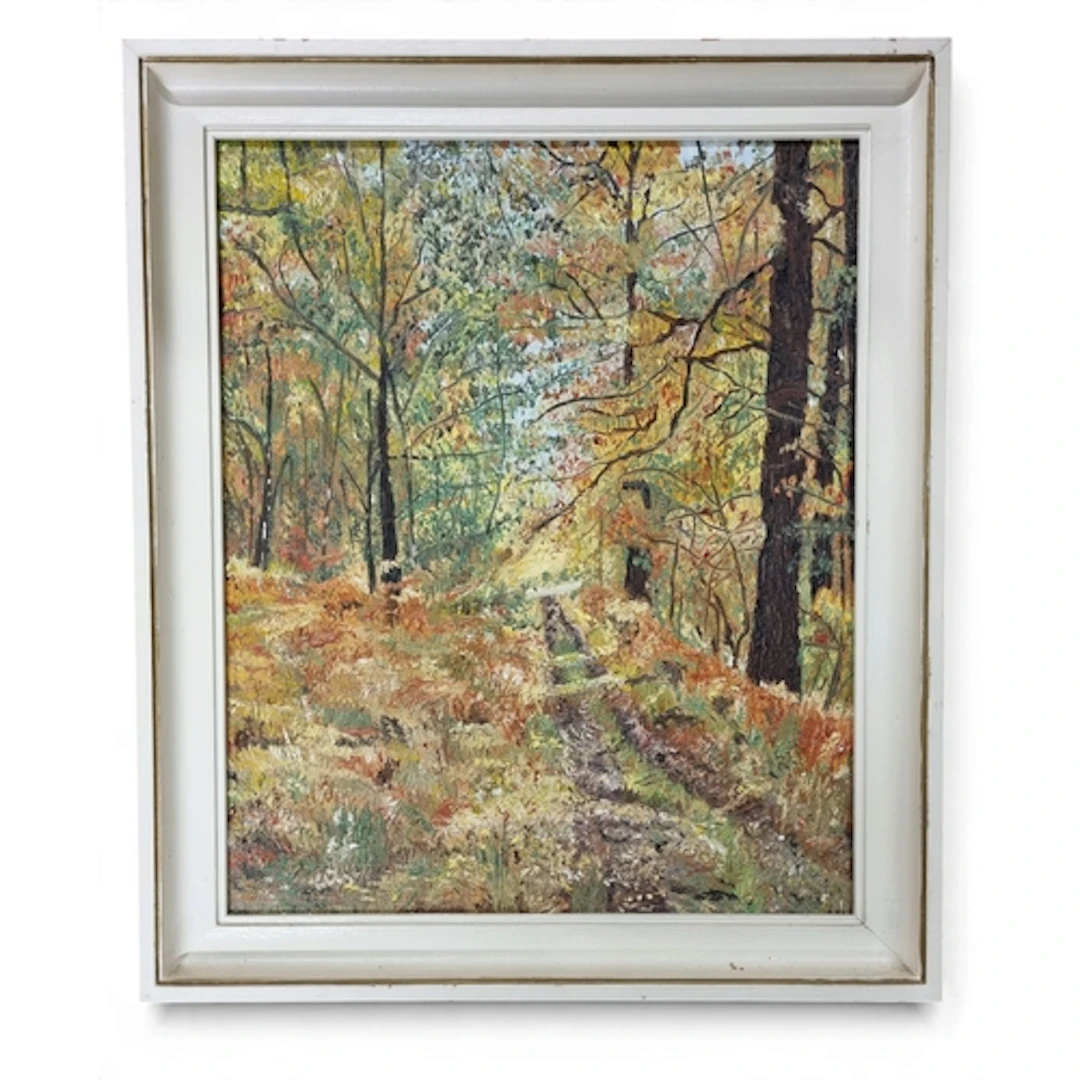 A 20th Century Oil on Canvas of an Autumnal forested scene, ...