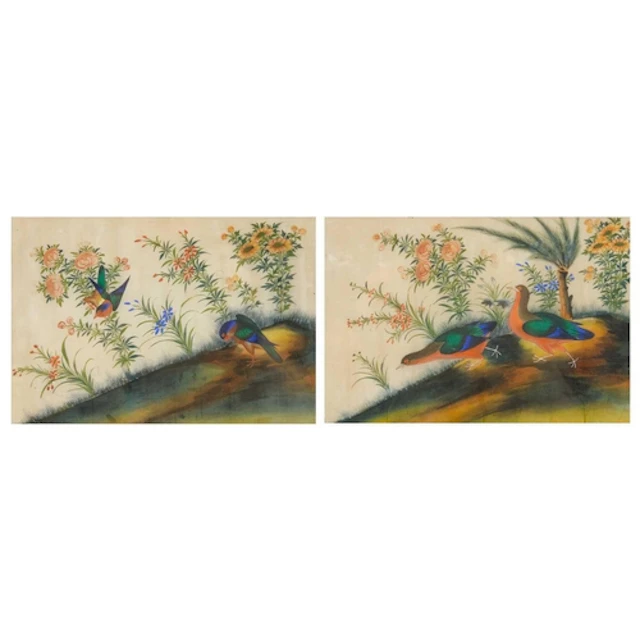 Two Chinese pith paper paintings. Early 19th century, each w...