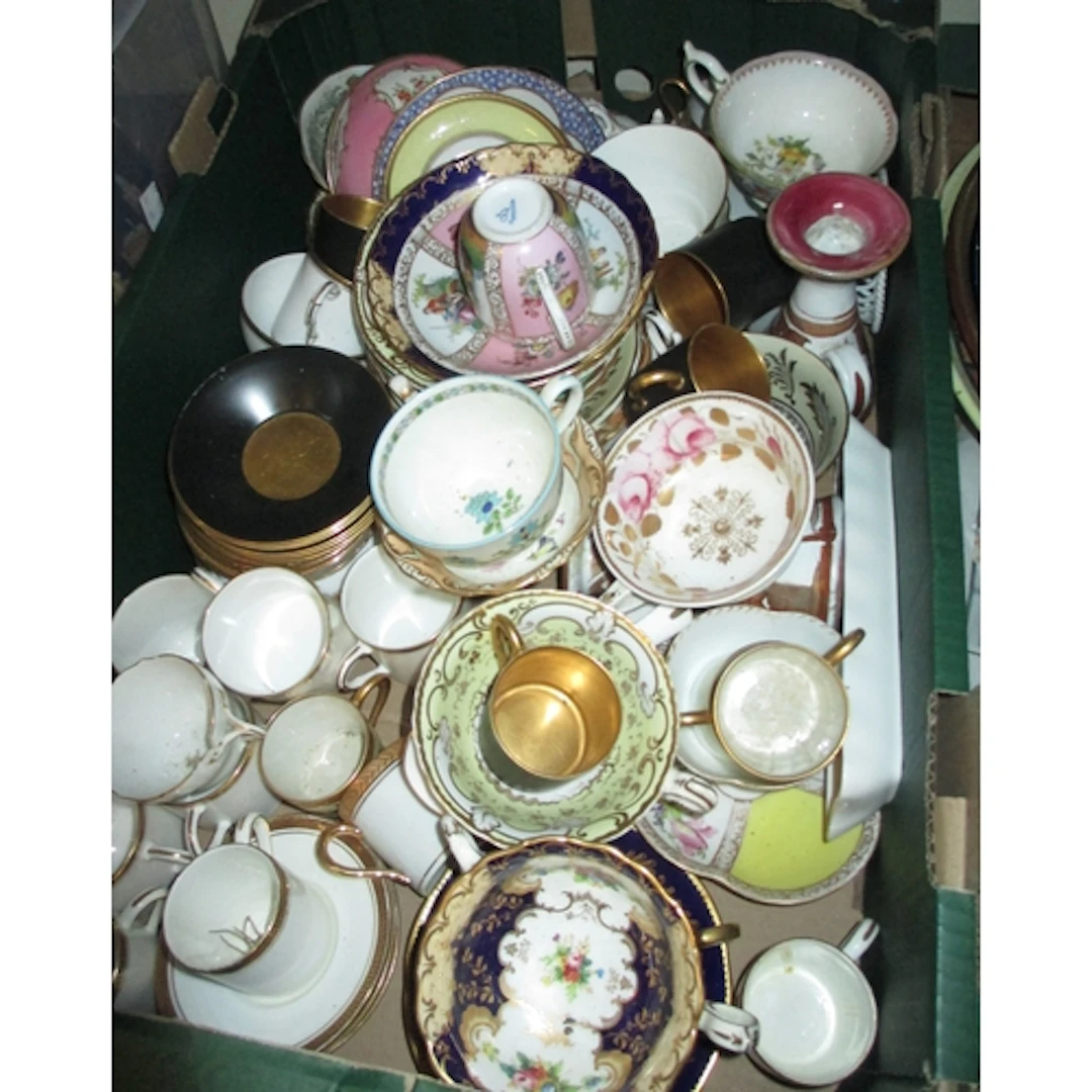 Late Dresden porcelain cup and saucer, miniature Limoges tur...