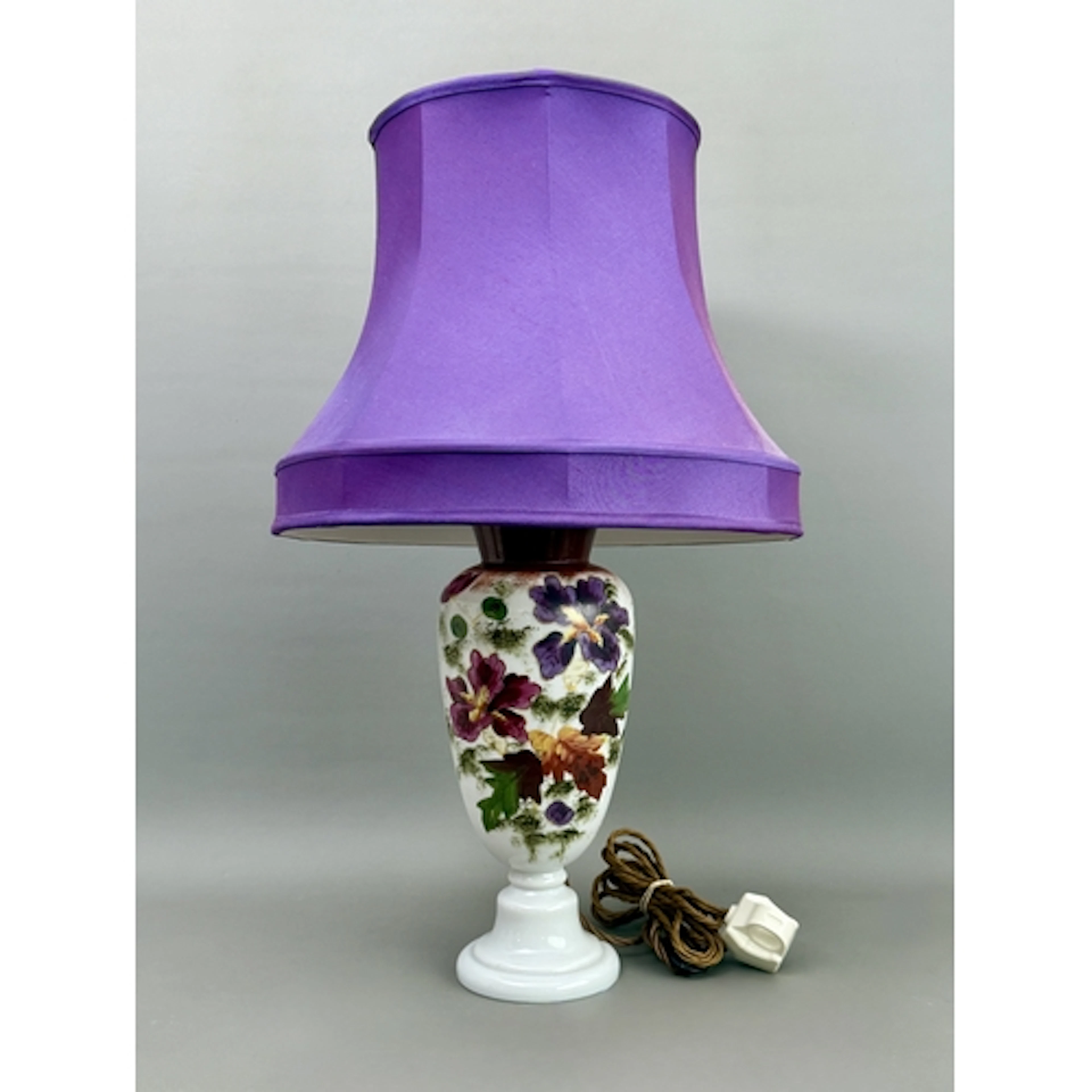 An early twentieth century milk glass lamp base - hand paint...