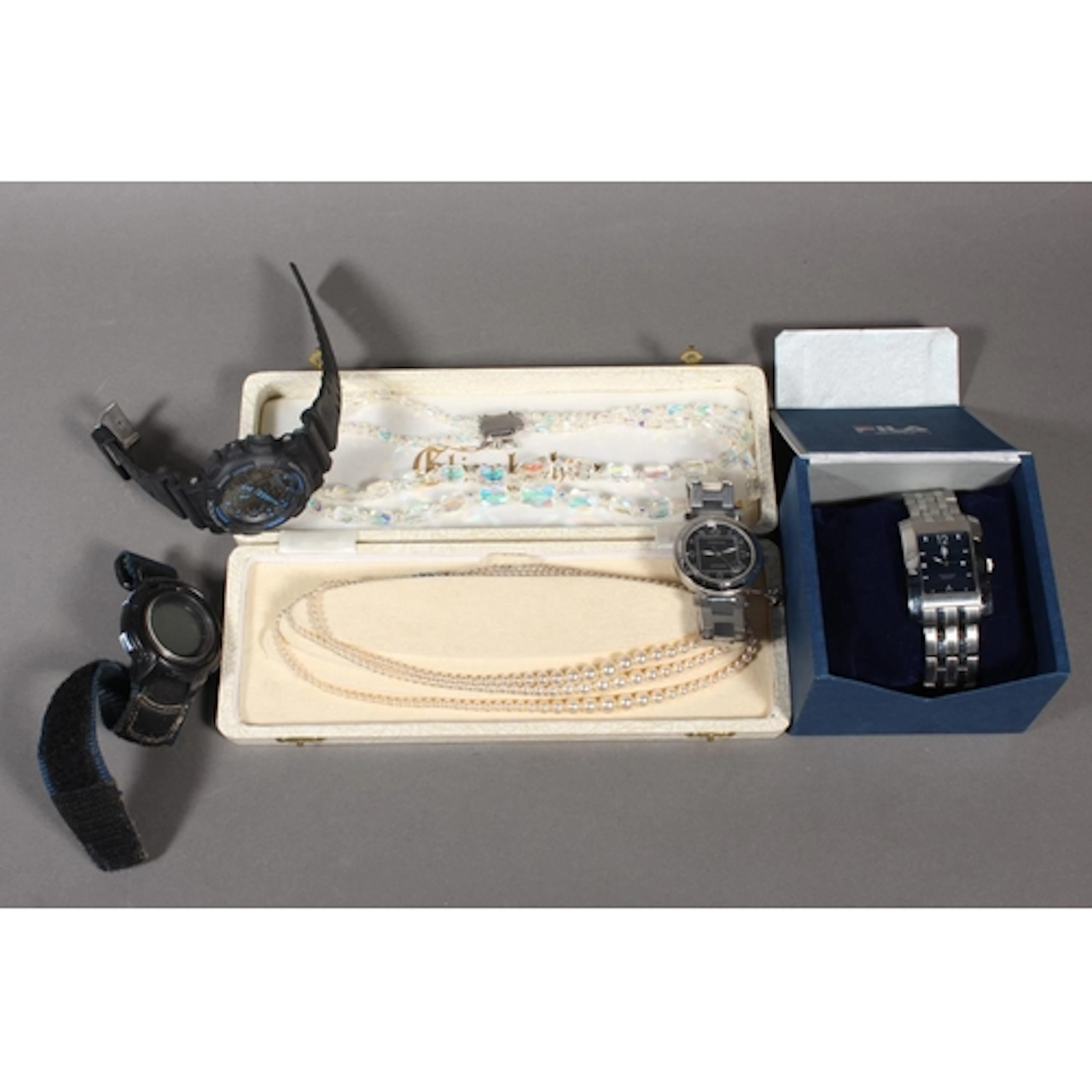 G-shock watch, Fila watch, other dress jewellery etc.