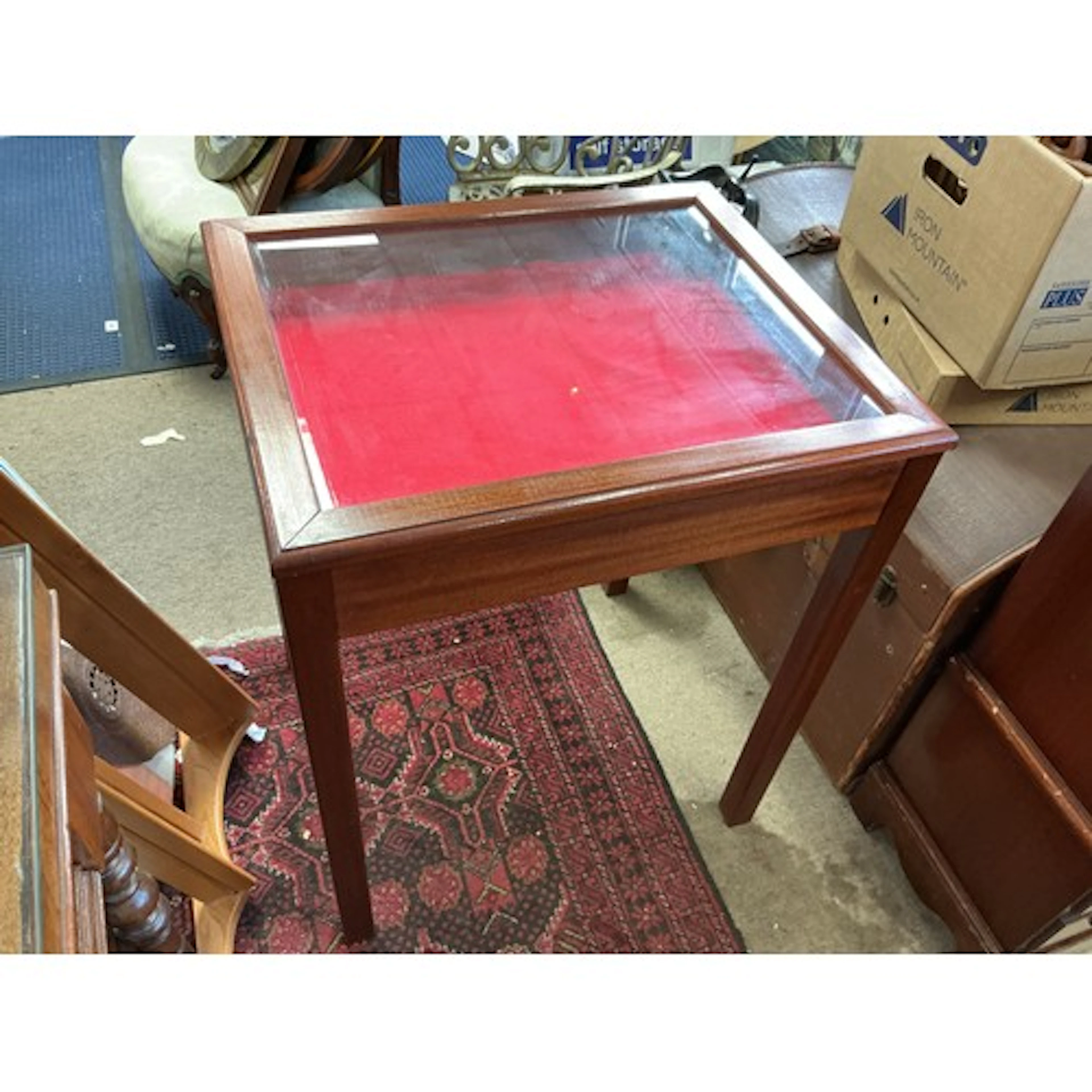 A mahogany display case, approx height 76.5cm.