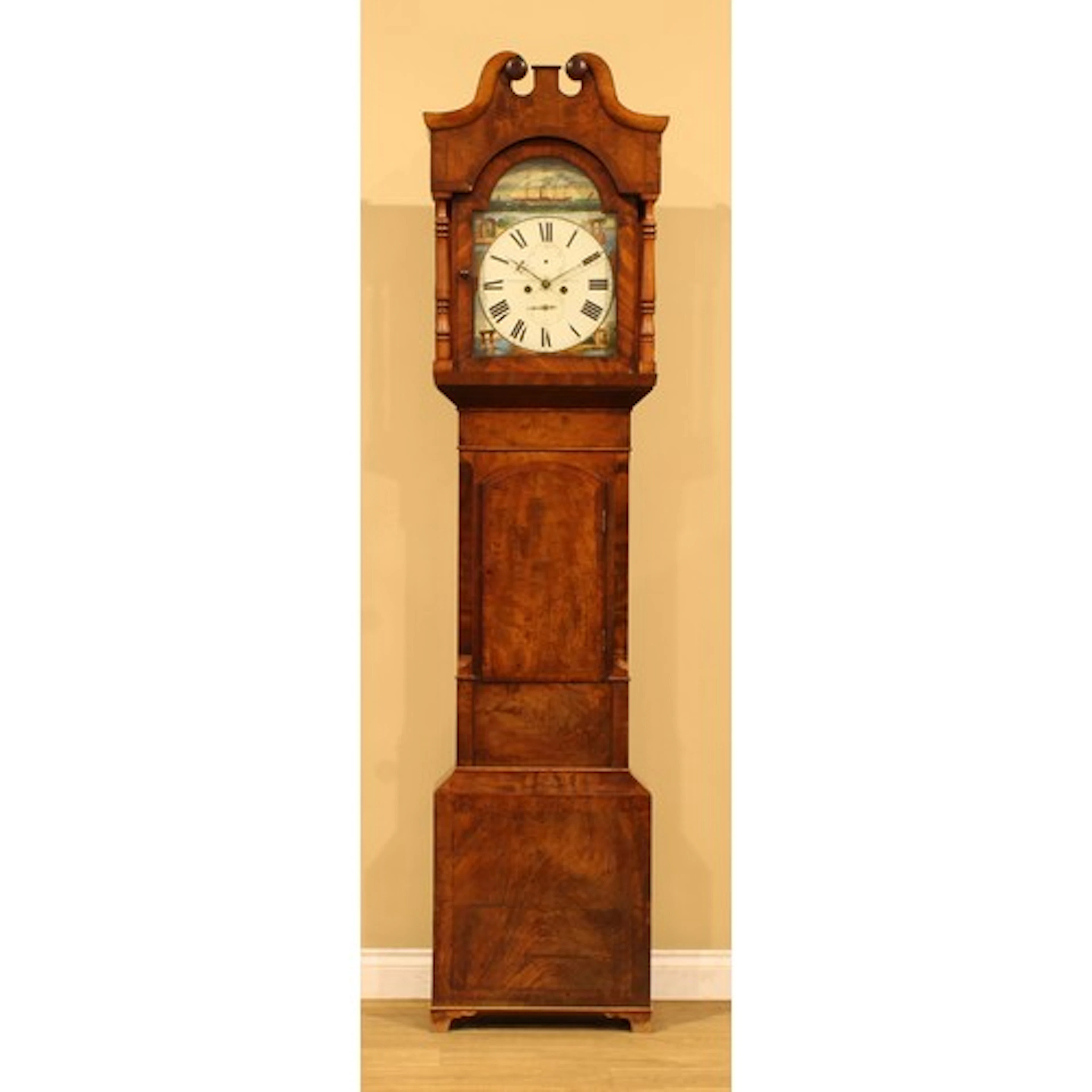 A 19th century mahogany longcase clock, 33cm arched painted ...