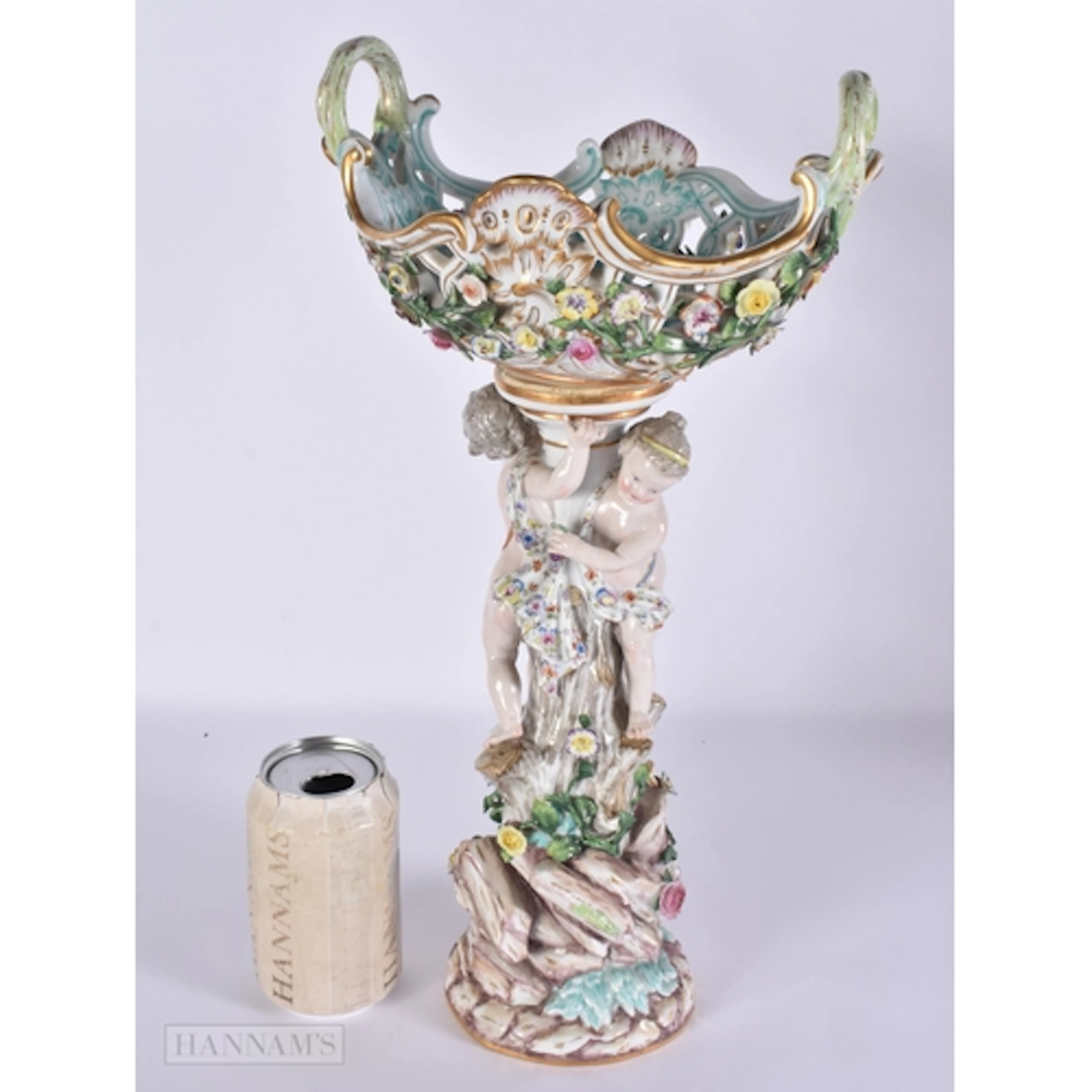 A LARGE 19TH CENTURY MEISSEN PORCELAIN TWIN HANDLED FIGURAL ...