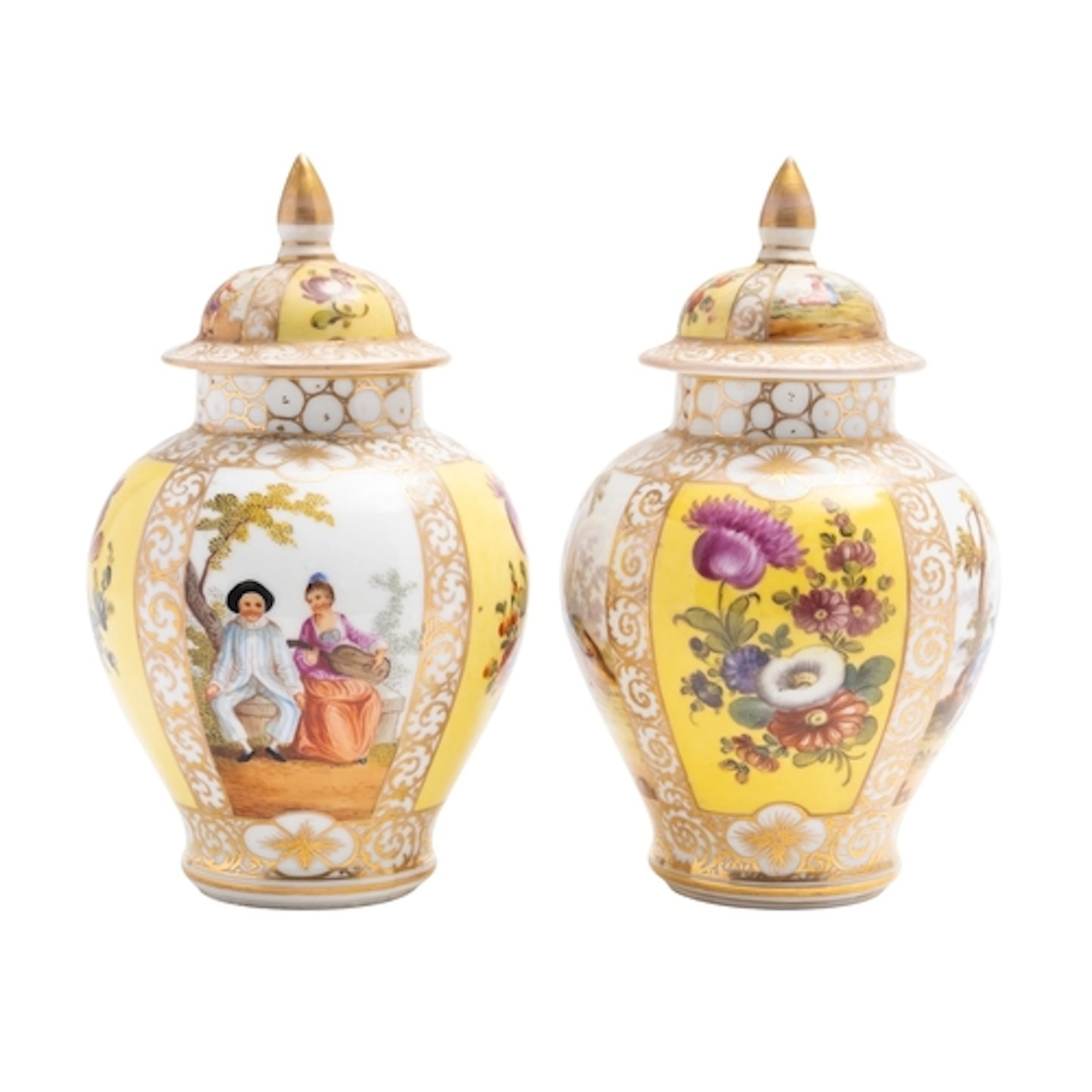 A pair of Continental gilt-metal mounted vases and covers an...