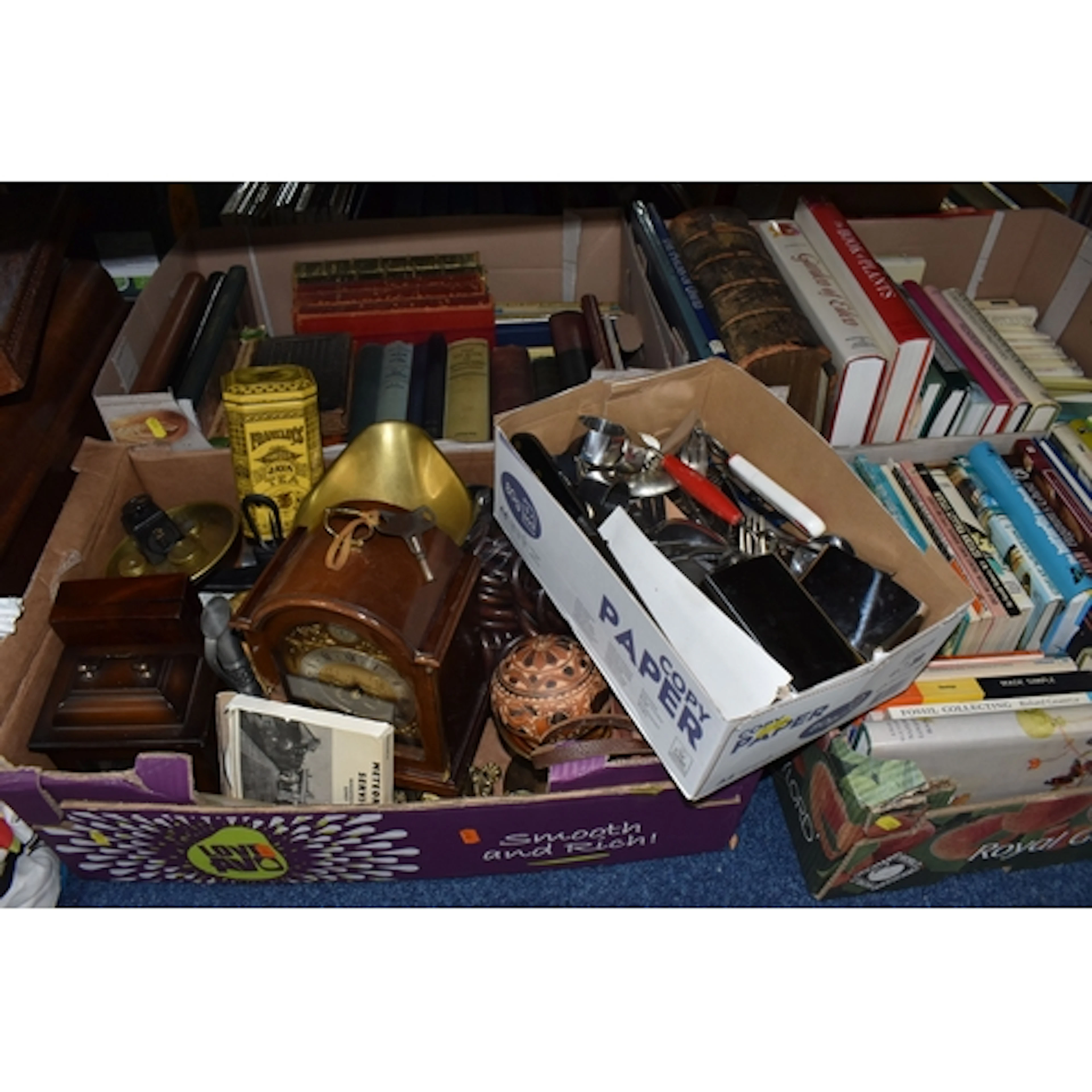 FOUR BOXES AND LOOSE MISCELLANEOUS, to include mostly books ...