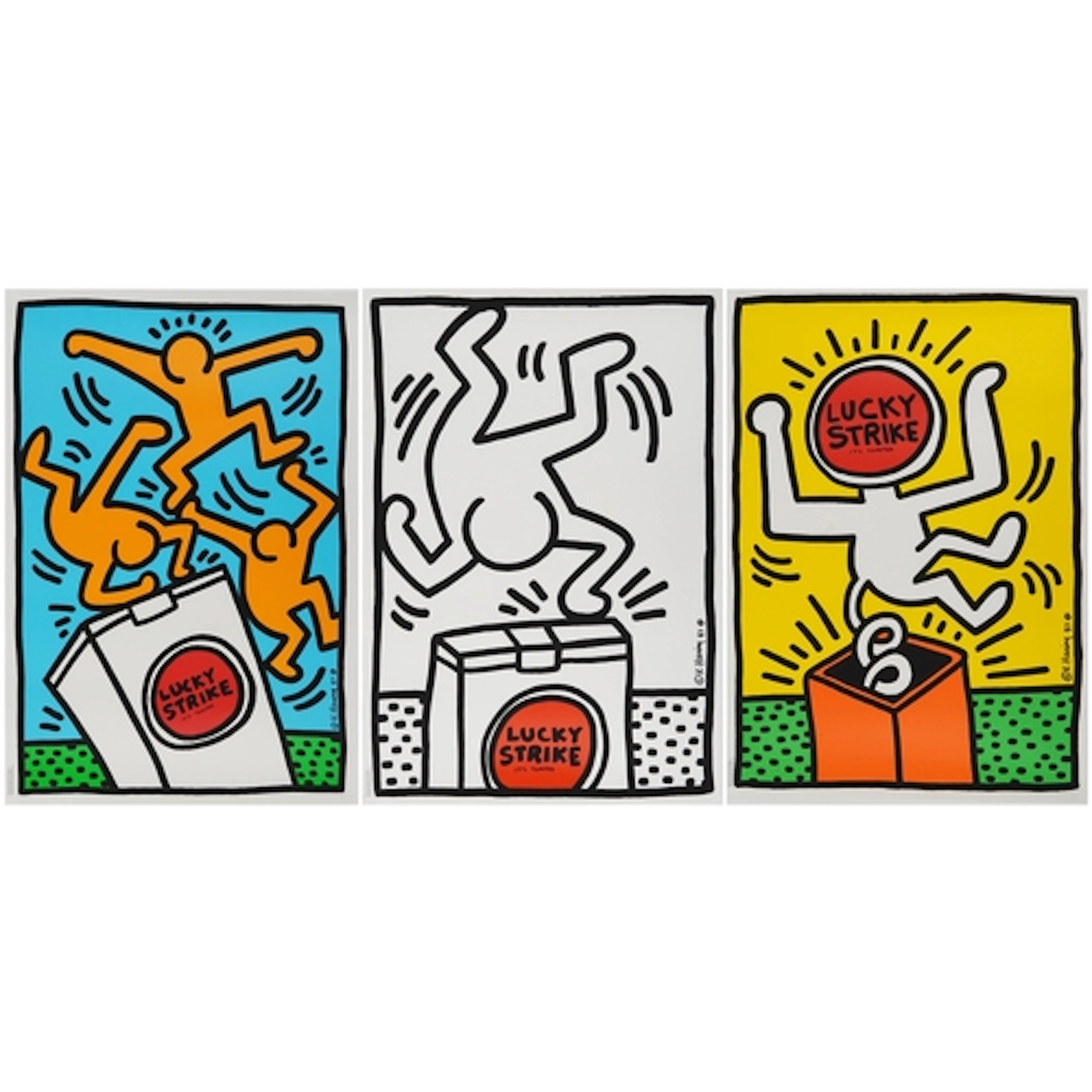 Keith Haring - Lucky Strike I, II, III, set of three screen ...