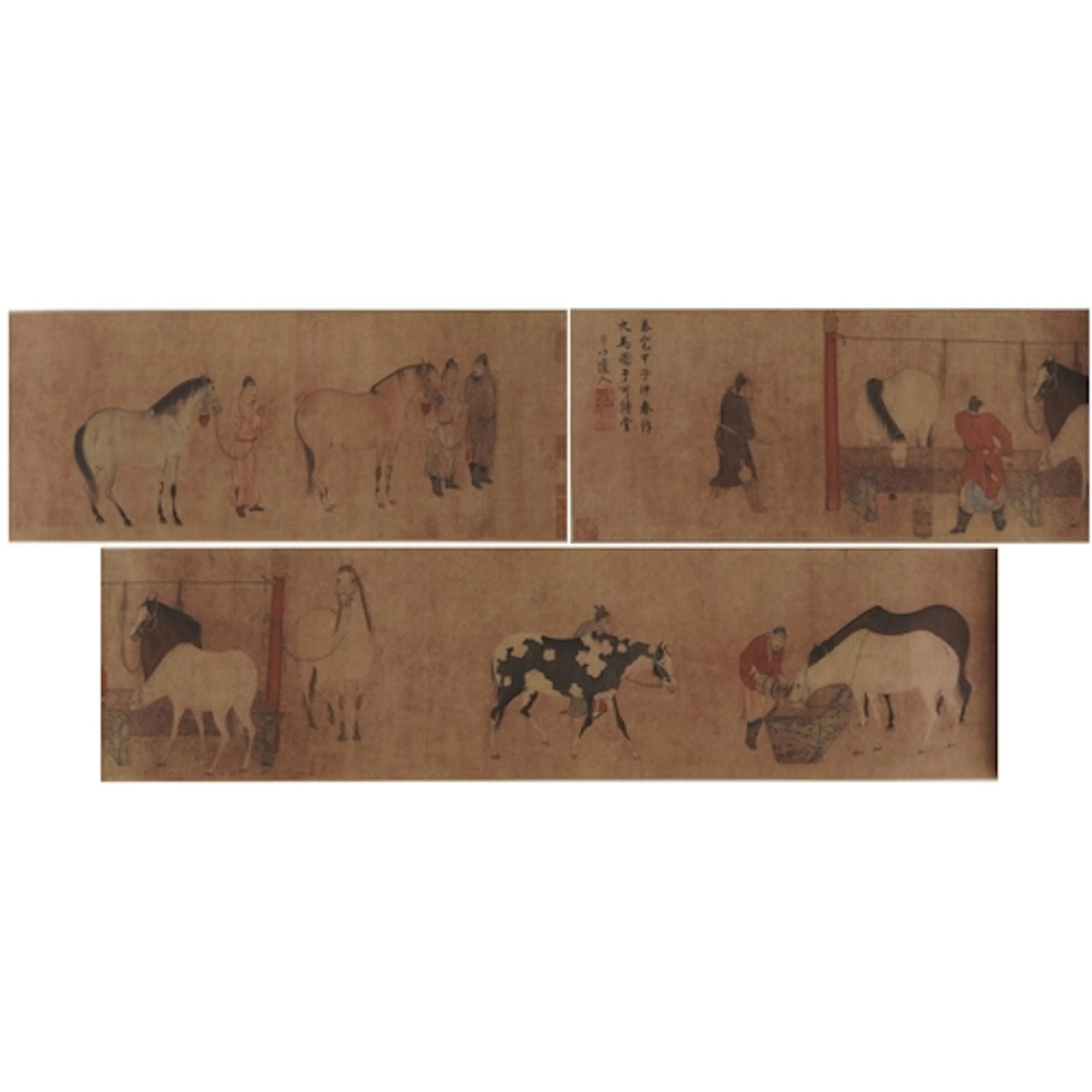 Chinese printed scroll entitled 'Grooms and Horses' the orig...