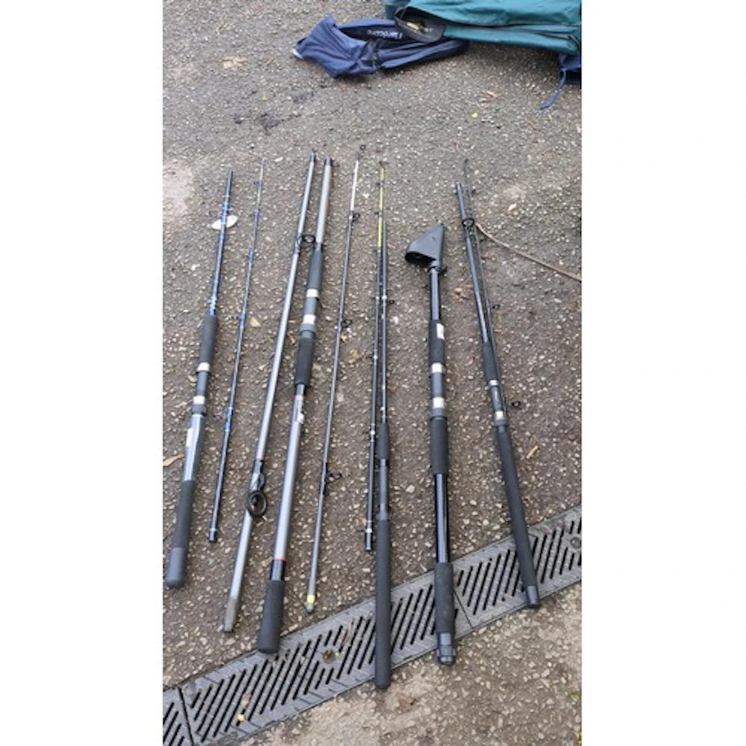 A group of sectional fishing rods, including Abu Garcia and ...