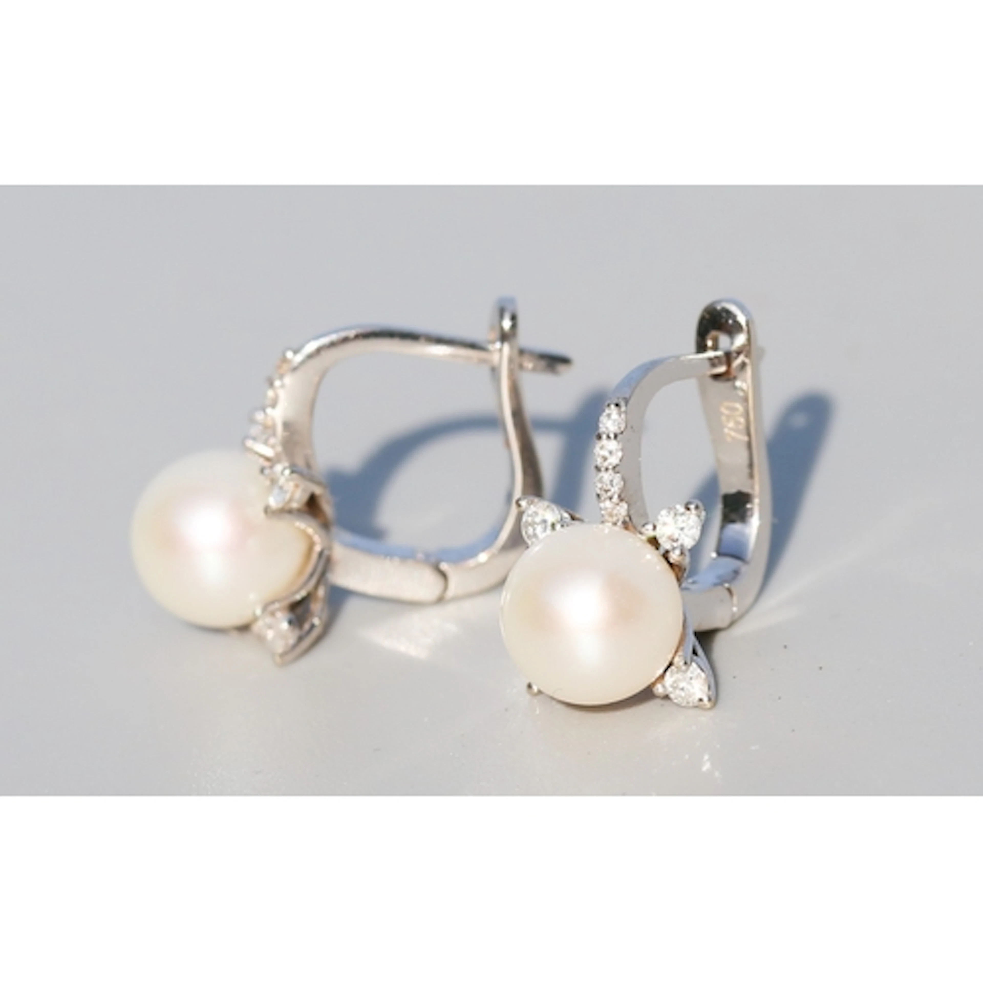 Pair of Finely Detailed, Pearl Set Earrings with Diamond Set...