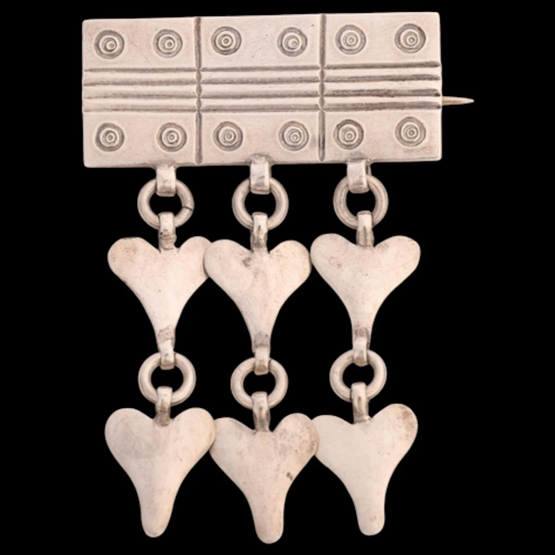 A Swedish Folk Art silver brooch, rectangular form, with spi...