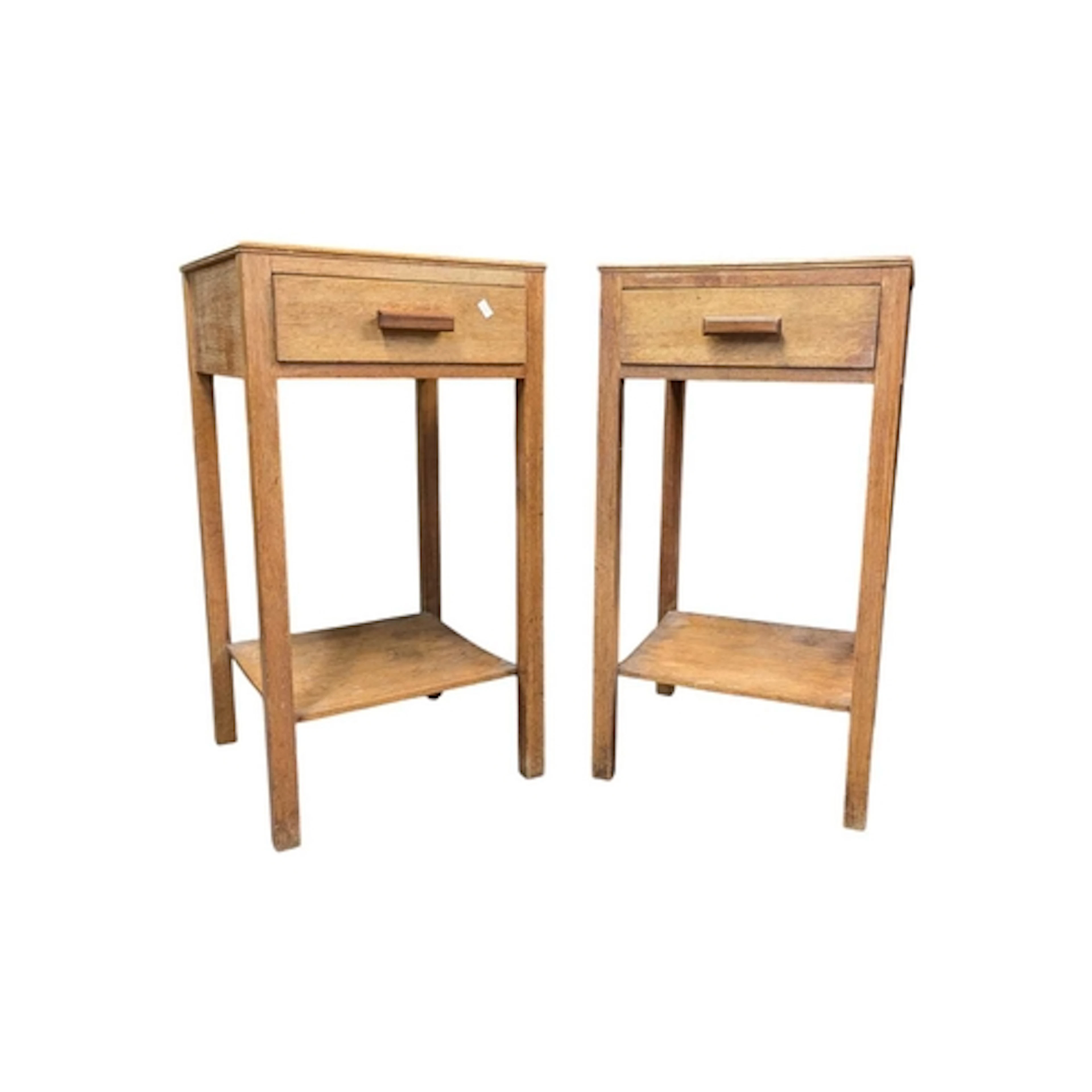 A pair of post war Air Ministry manner oak bedside tables. E...