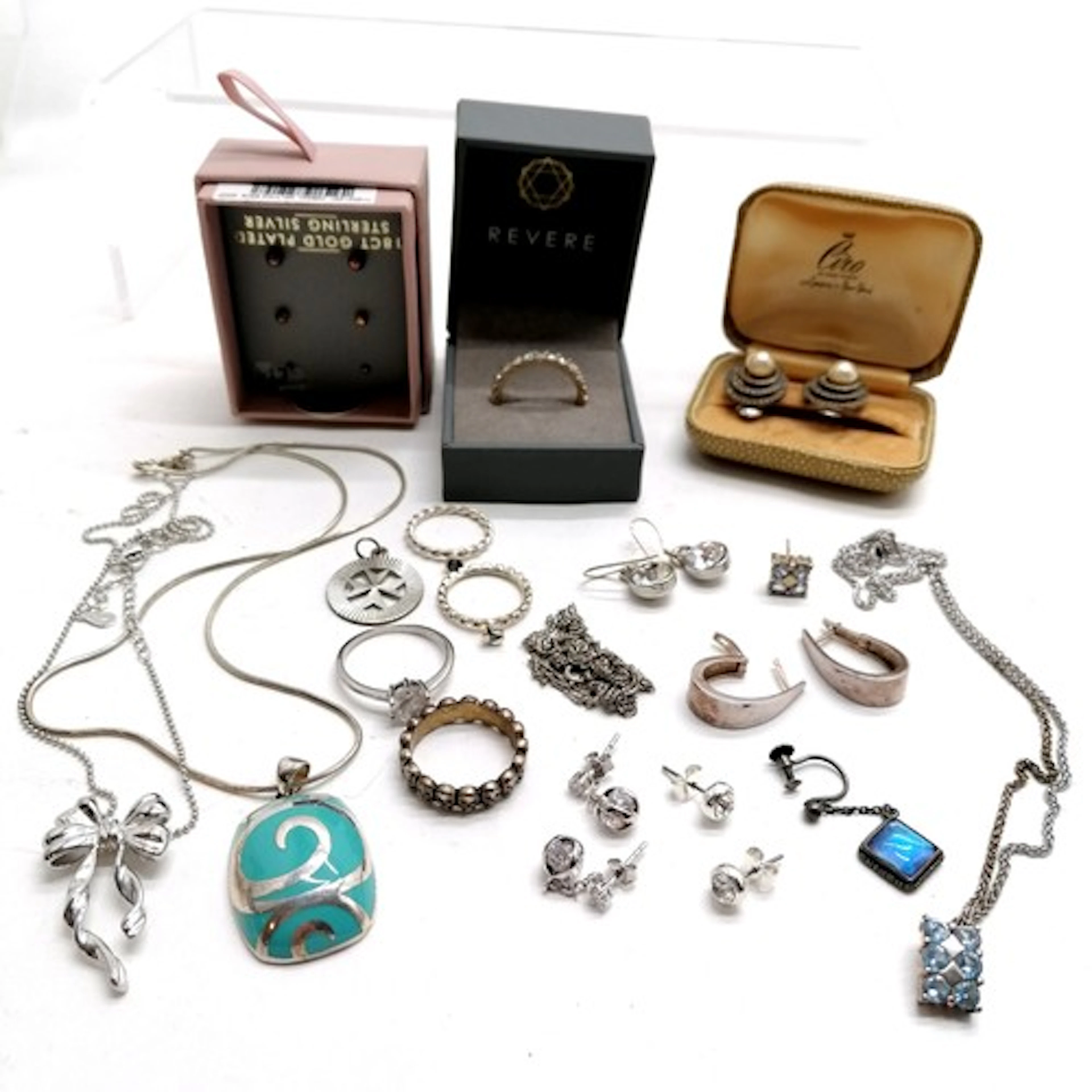 Qty of silver jewellery inc blue topaz pendant on 42cm chain...
