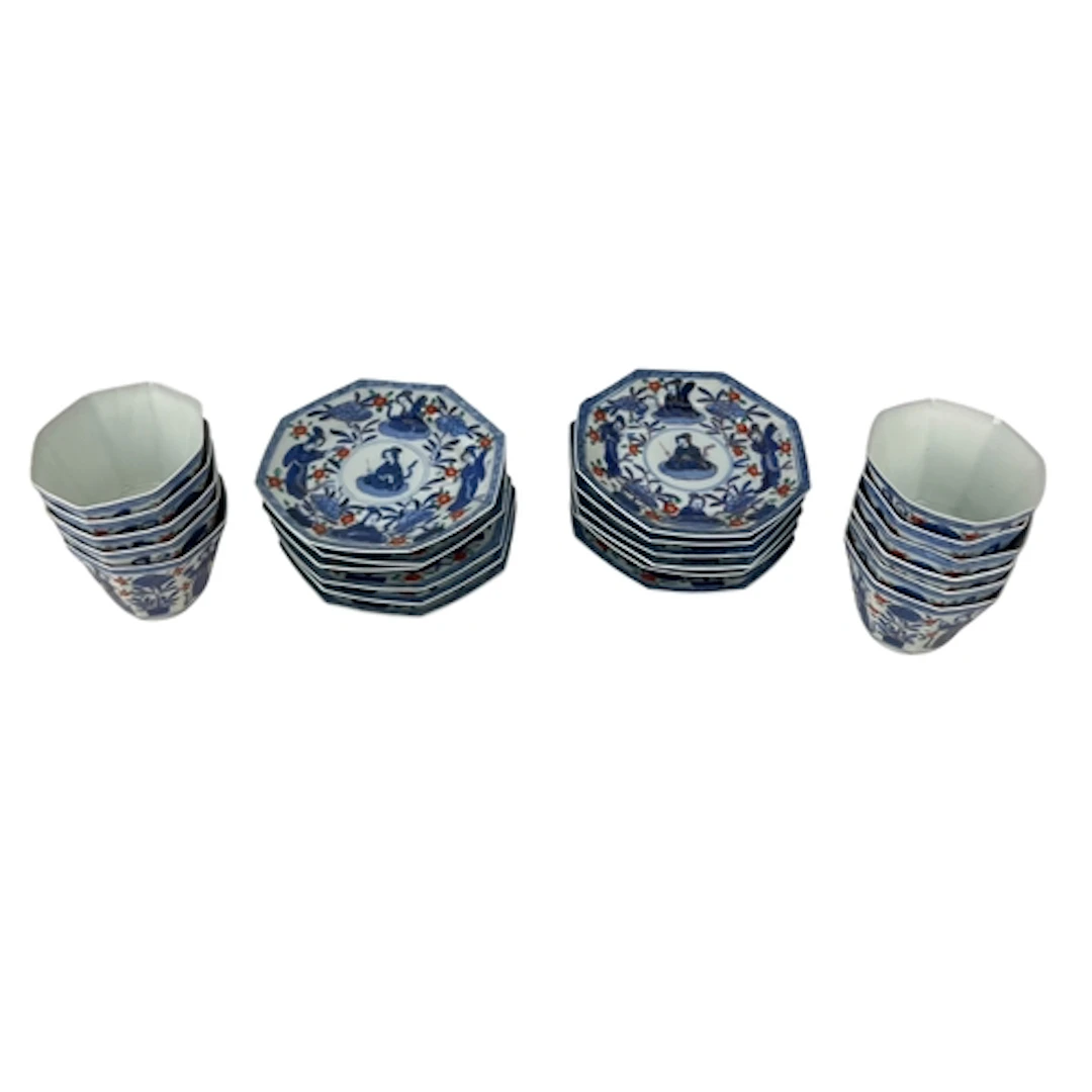 A JAPANESE 19TH CENTURY ARITA TEA SET Comprising 11 octagona...