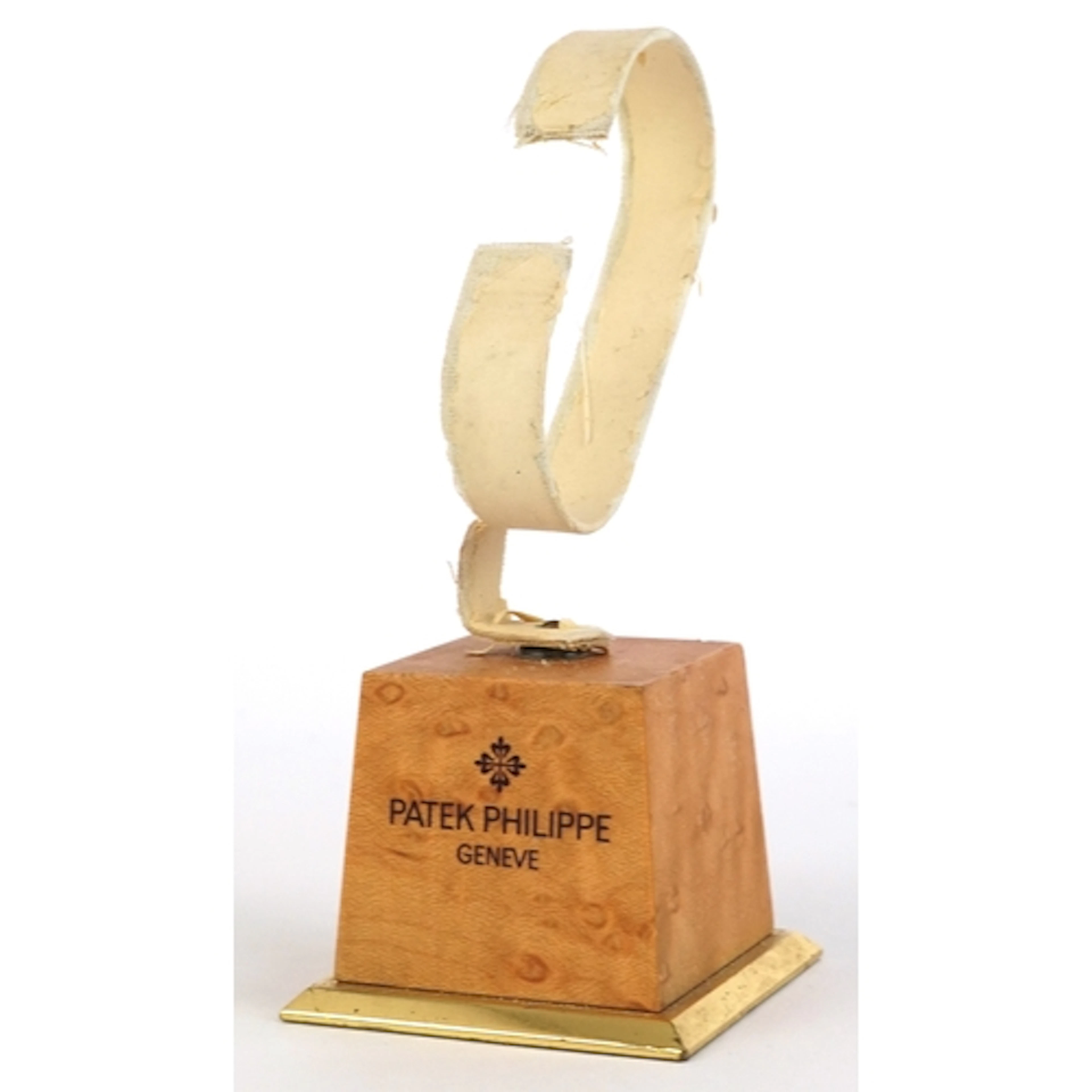 Patek Phillippe burr walnut and brass wristwatch stand, 13cm...
