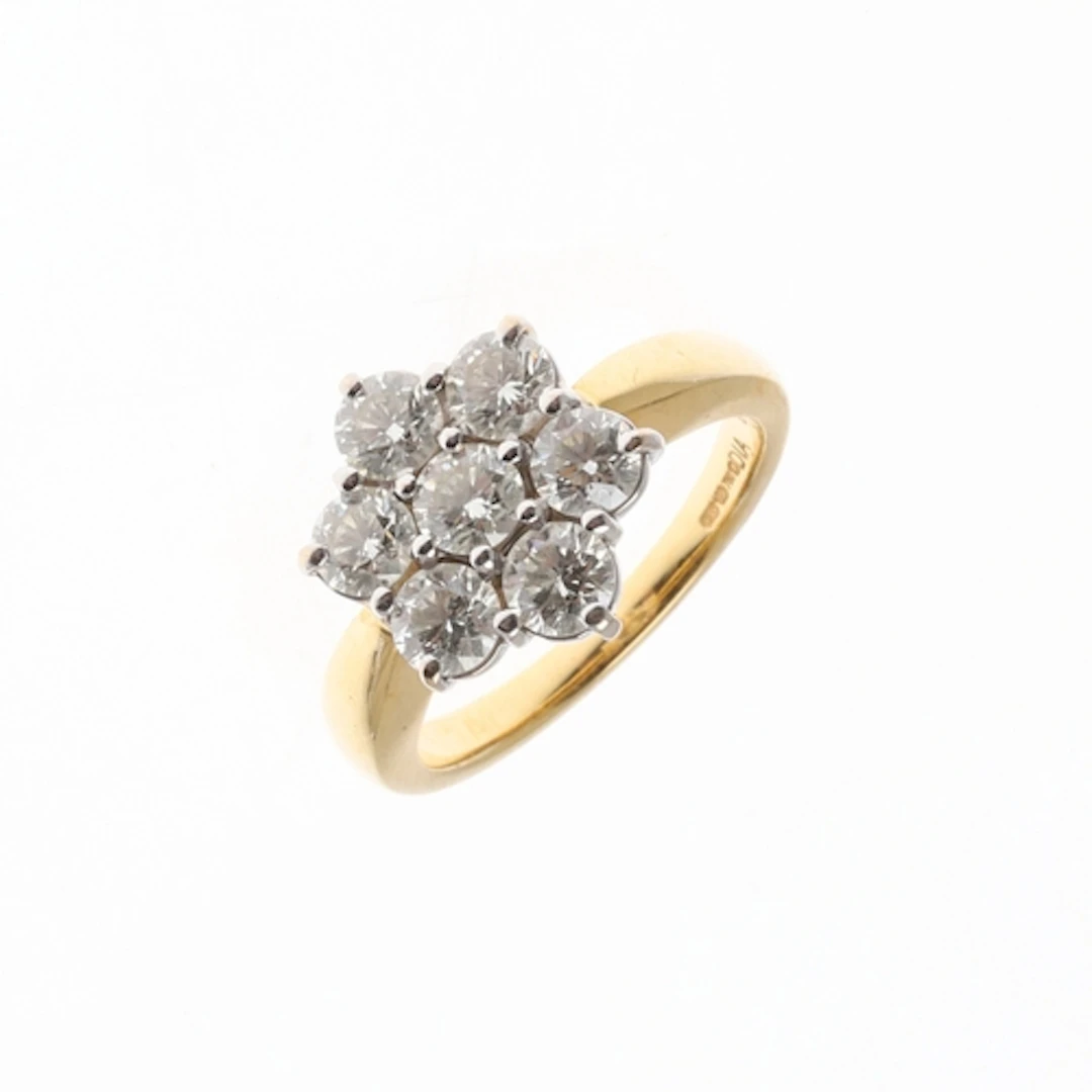 A DIAMOND CLUSTER RING. mounted with seven brilliant-cut dia...