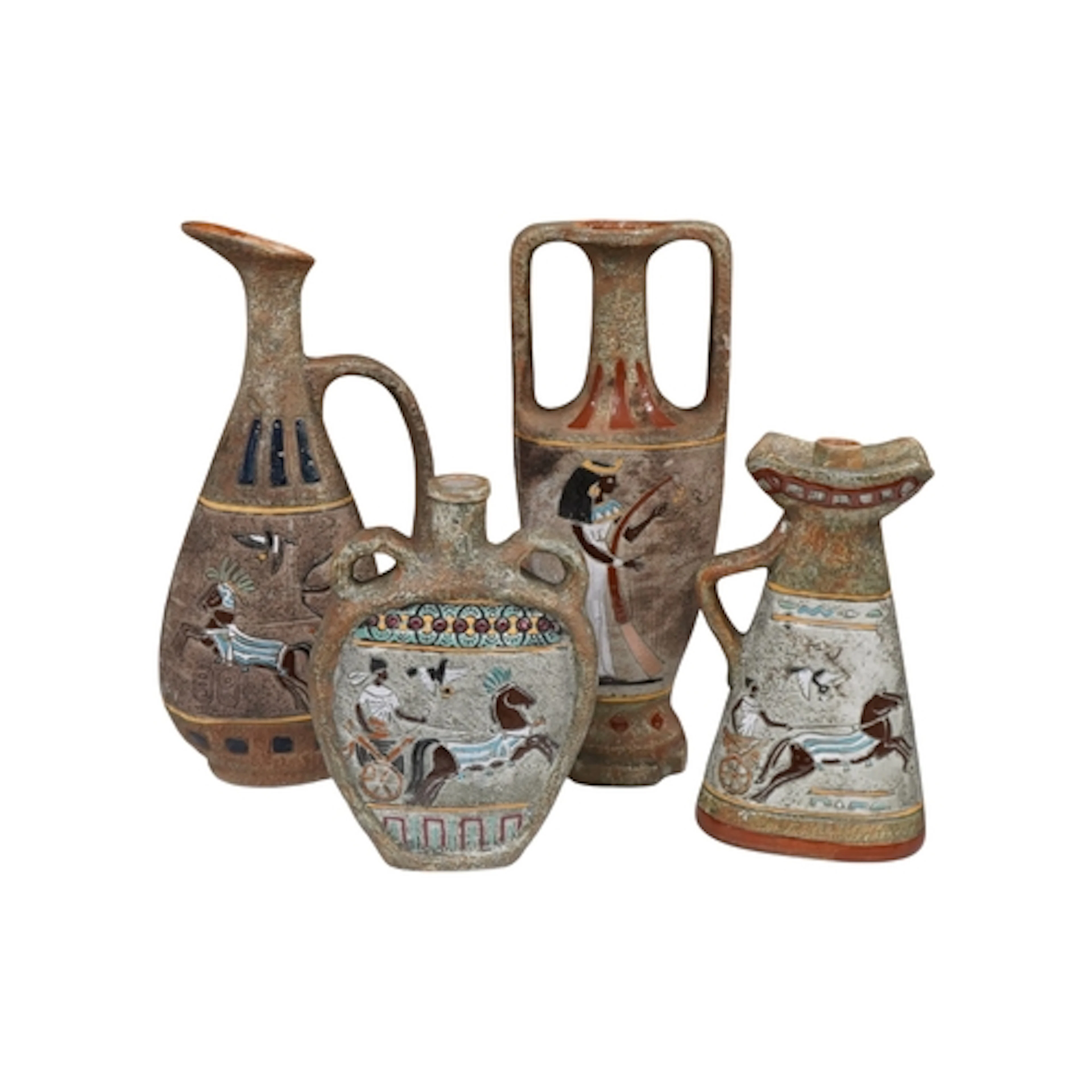 Bresciali, four Italian art pottery vases, 1970s, in the Egy...