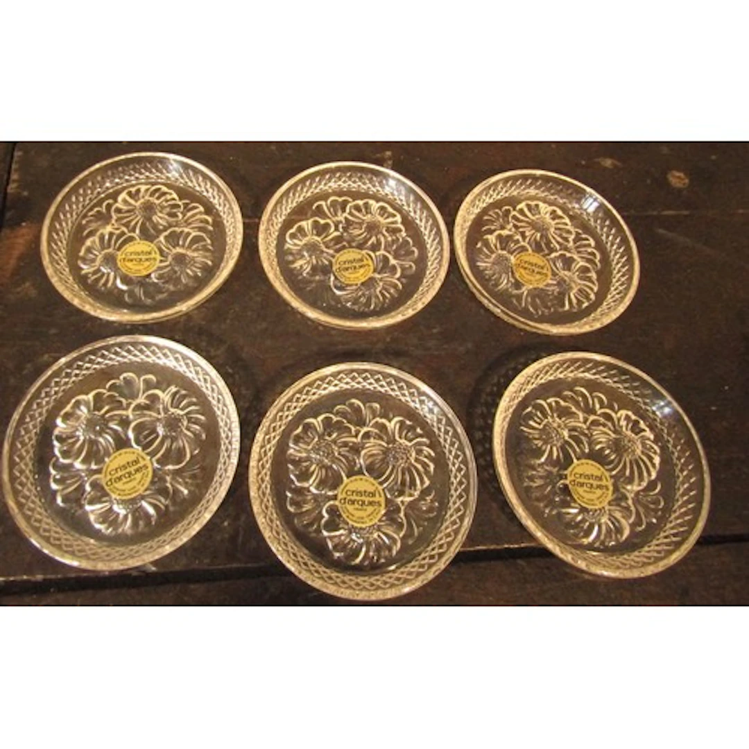 Set of Six Vintage Cristal D Arques Wine Glass Coasters Unus...