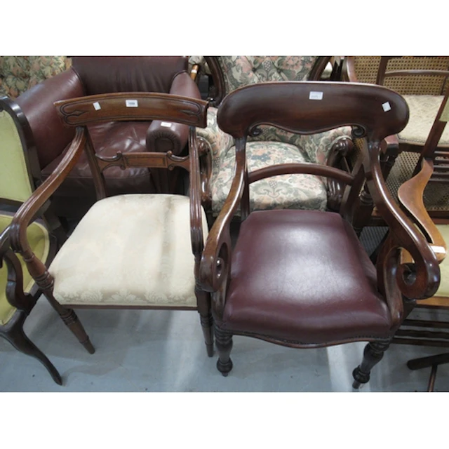 Regency mahogany open armchair, together with a similar Vict...
