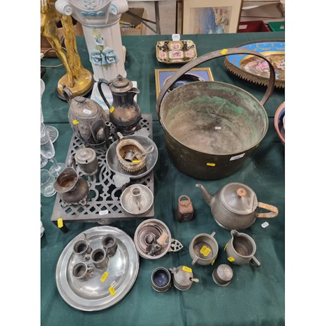 ****AMENDMENT****(one pewter Tankard removed) A brass Jam Pa...