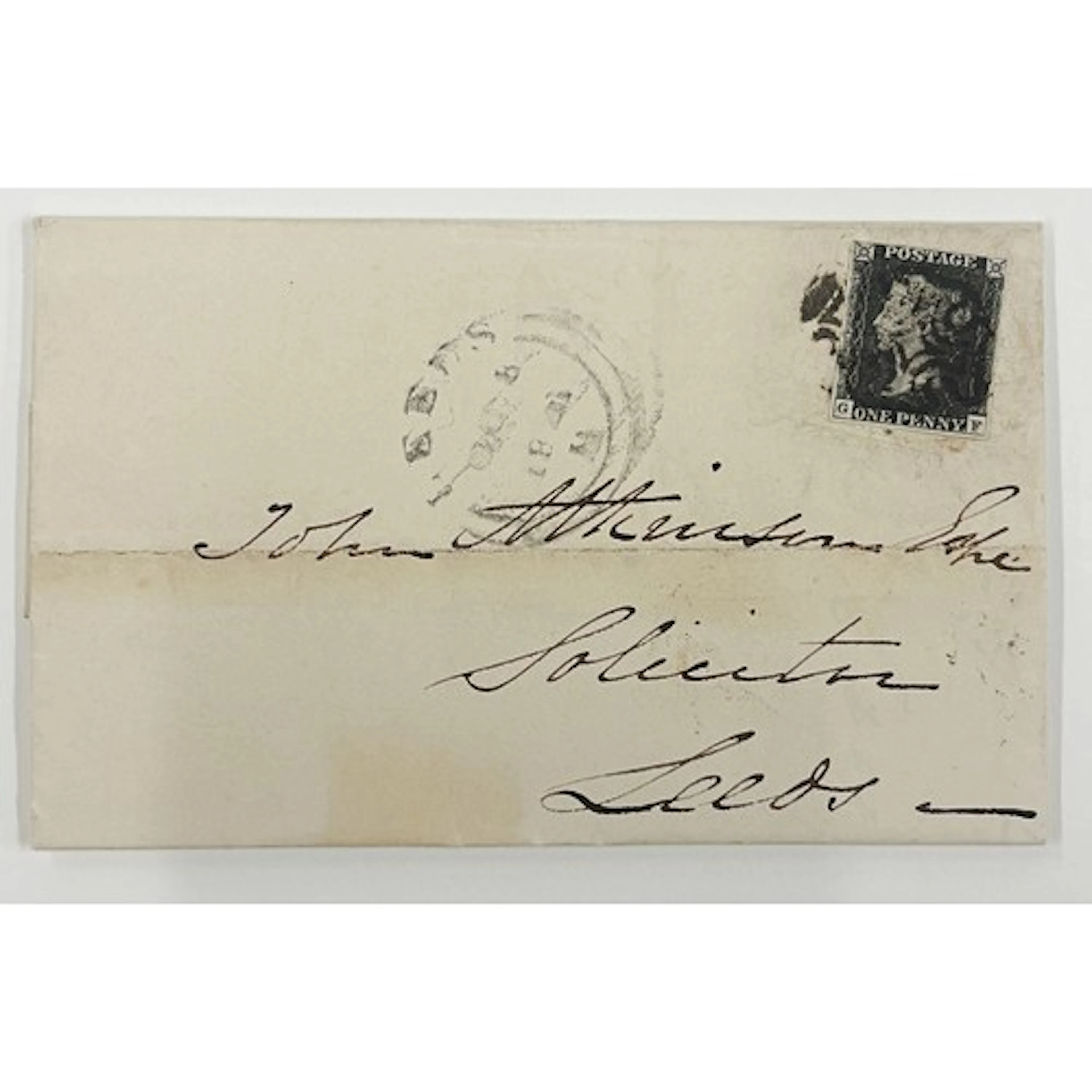1d black on cover entire Hull to Leeds dated 08-10-1841. An ...