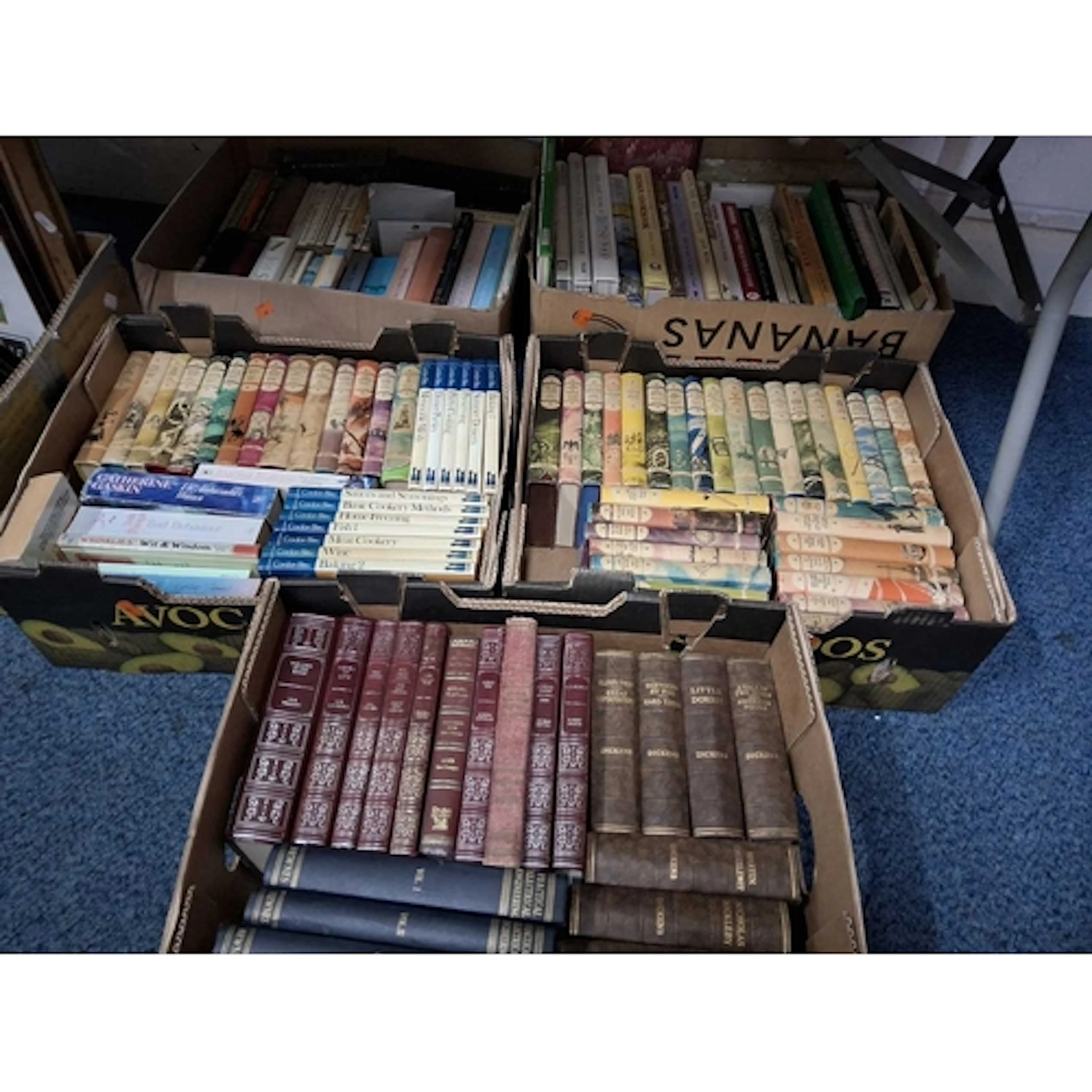 FIVE BOXES OF BOOKS containing approximately 130 miscellaneo...