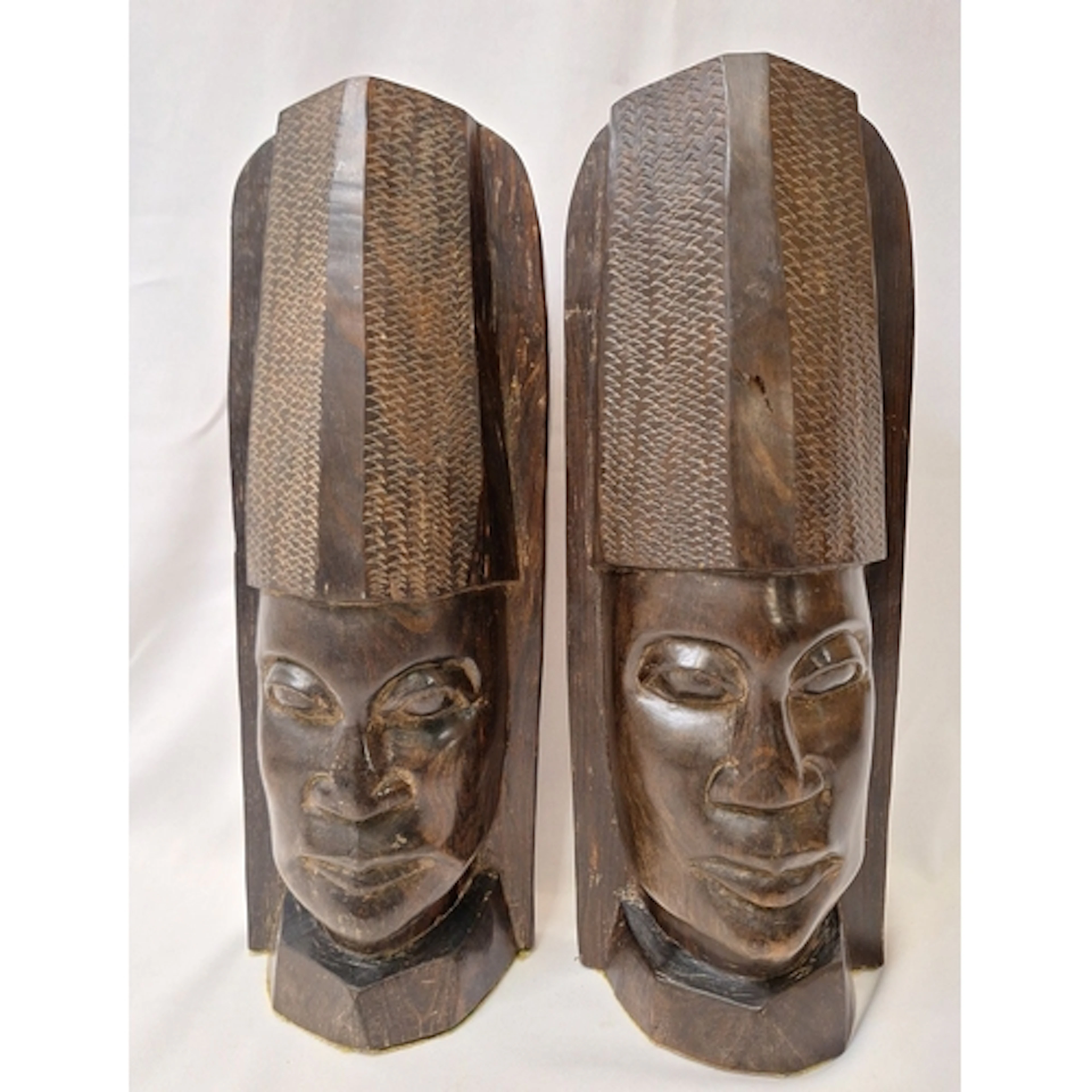 Pair Hand Carved African Ebony Head Sculptures approx. 30cm ...