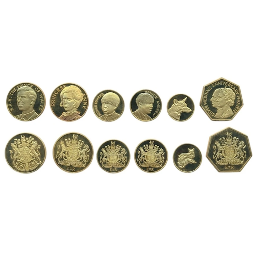 1972 Royal Silver Wedding 22ct gold proof boxed set of 6 wit...