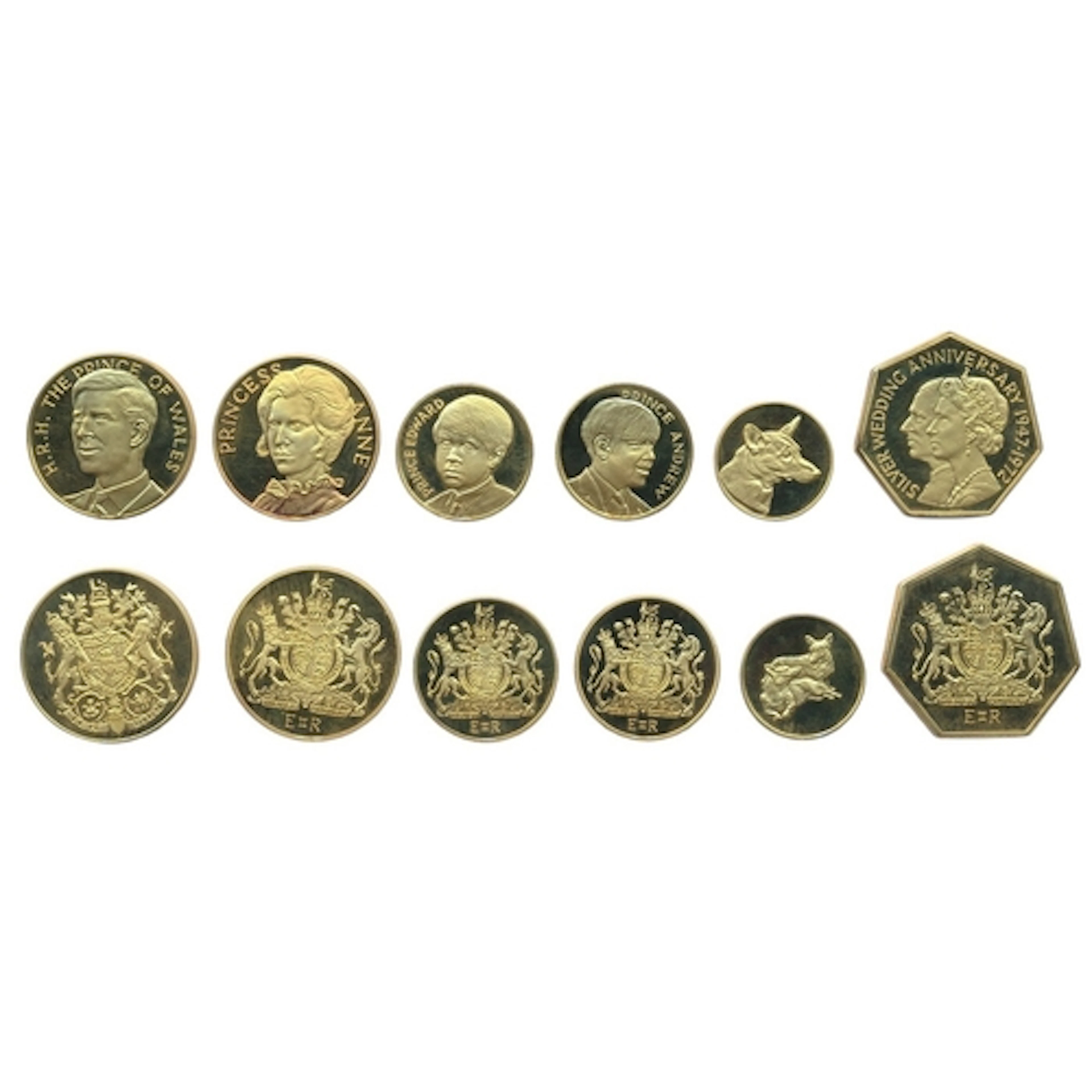 1972 Royal Silver Wedding 22ct gold proof boxed set of 6 wit...