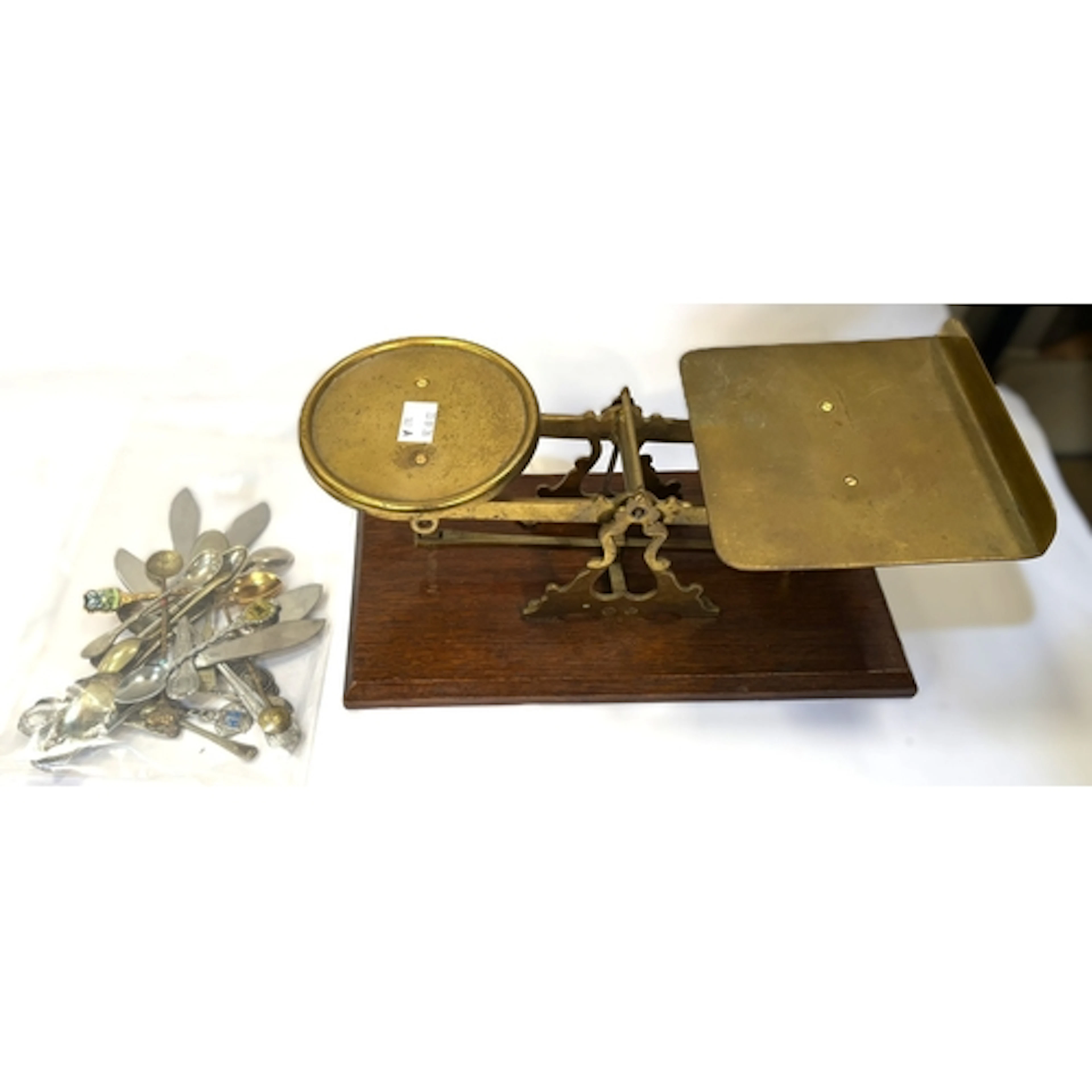 Early 20th century brass weighing scales and a collection of...