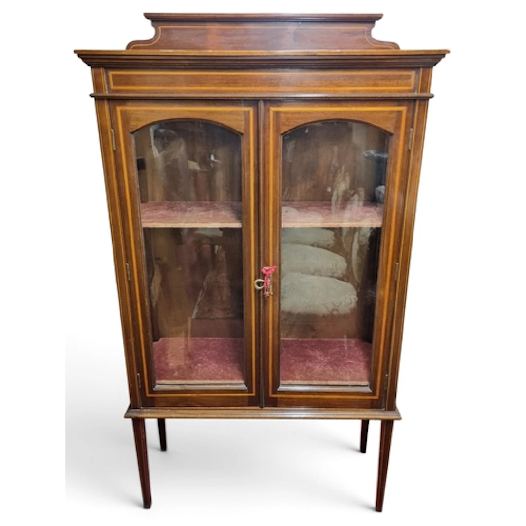 An Edwardian Mahogany and Inlaid two drawer Display Cabinet ...