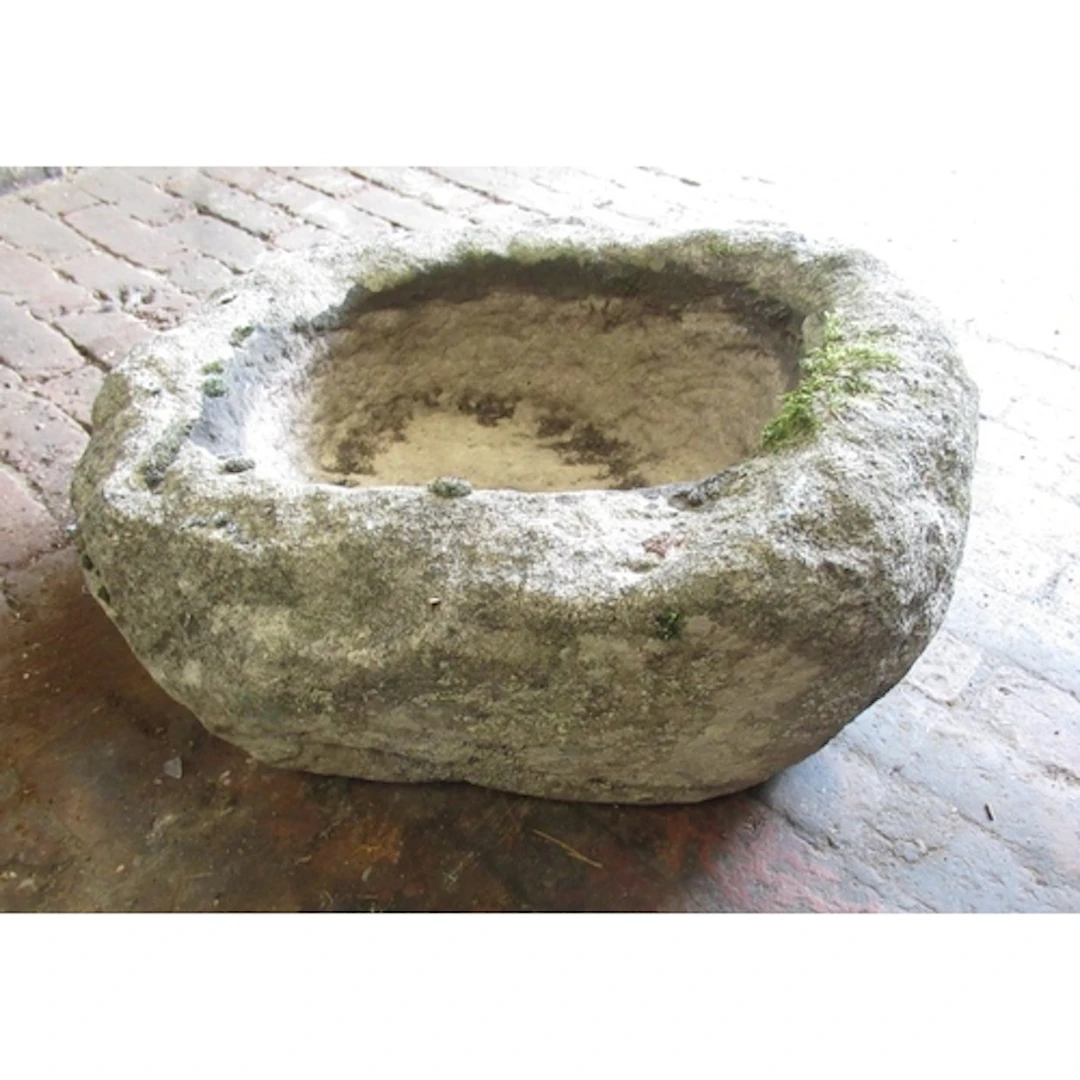 Irregular shaped antique carved stone planter, 60 x 52cm x 2...