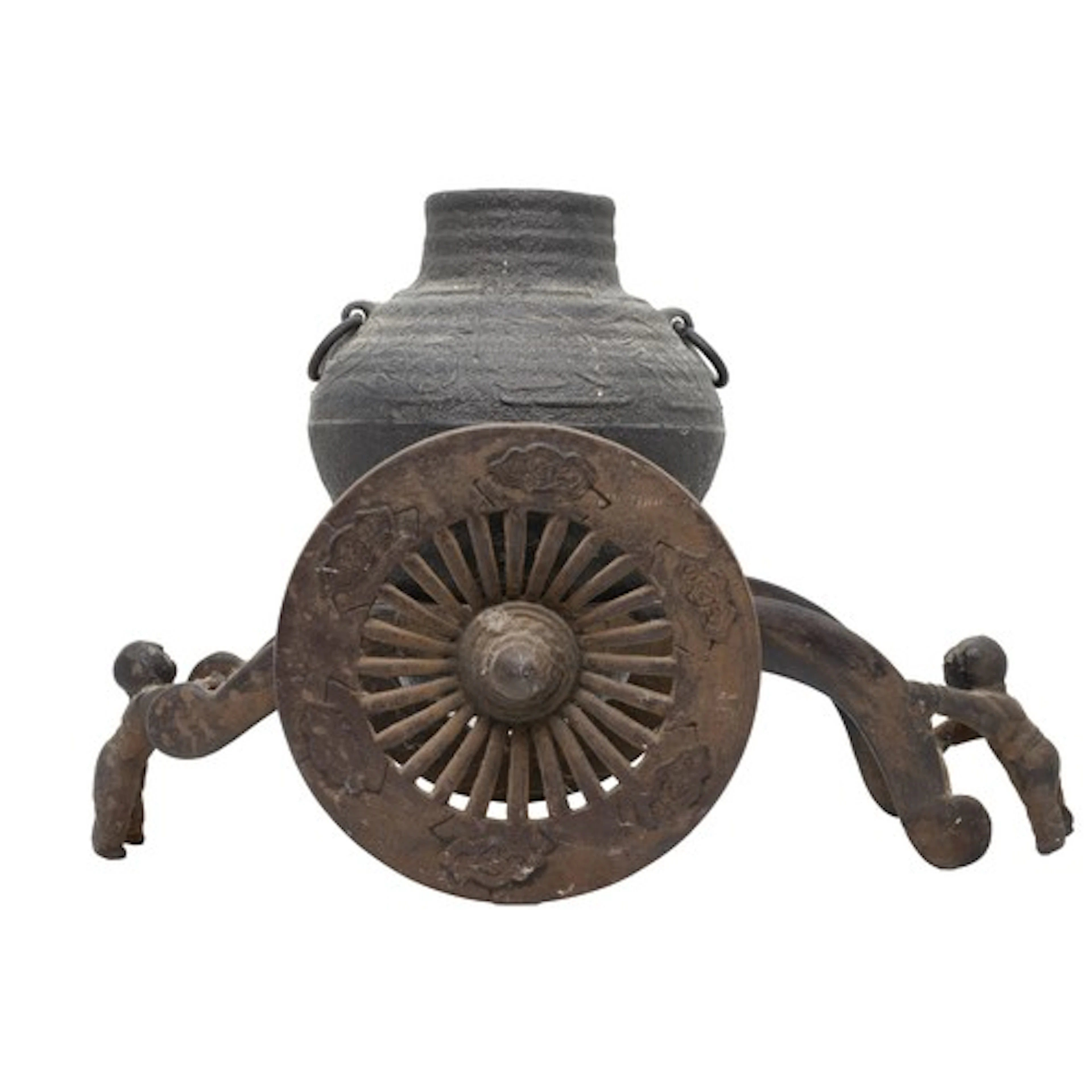 A JAPANESE IRON IKEBANA FLOWER-CART MEIJI PERIOD signed "Nam...