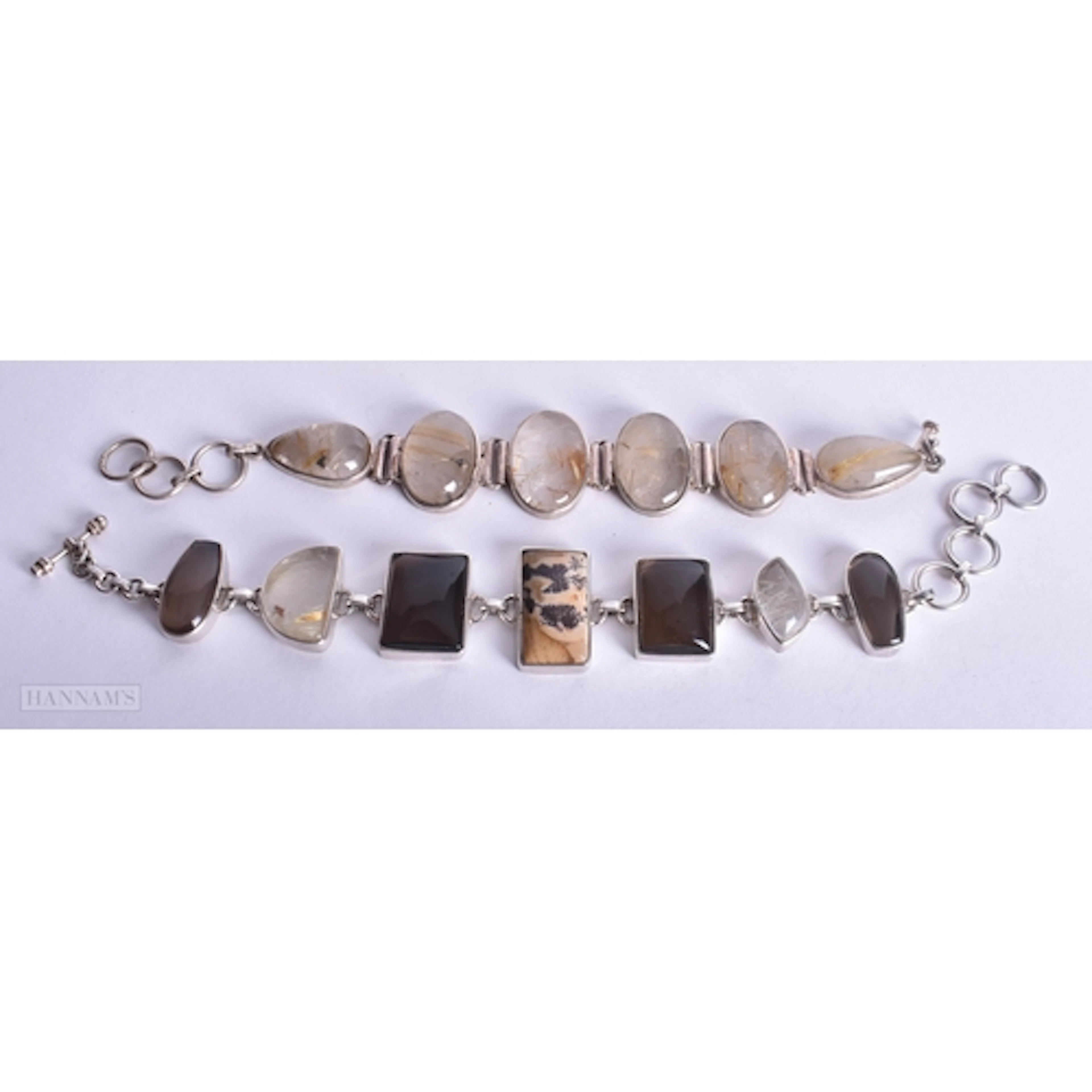 Collection of Sterling Silver Gemstone Bracelets inc. Rutila...
