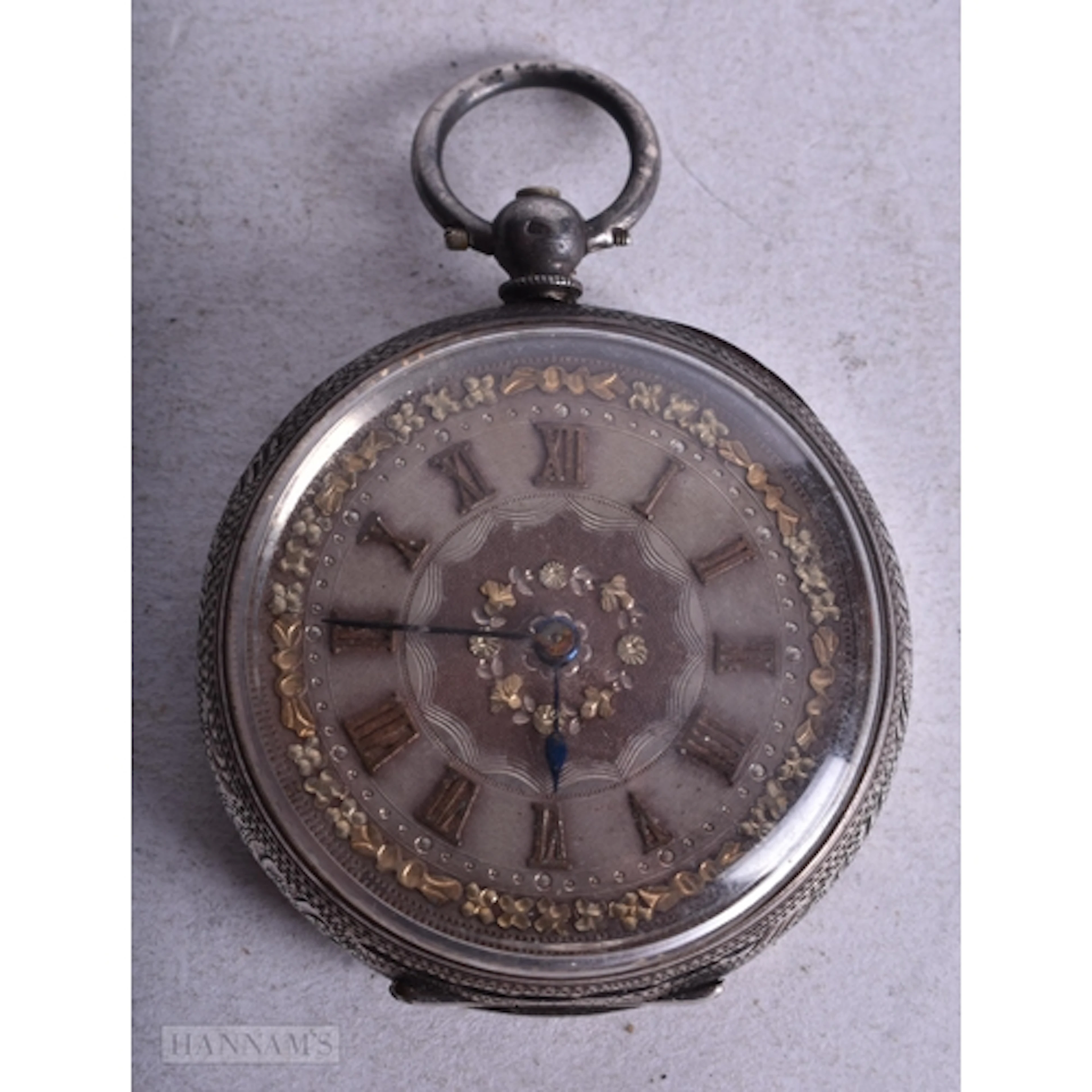 A Continental Silver Cased Open Face Fob Watch with Silvered...