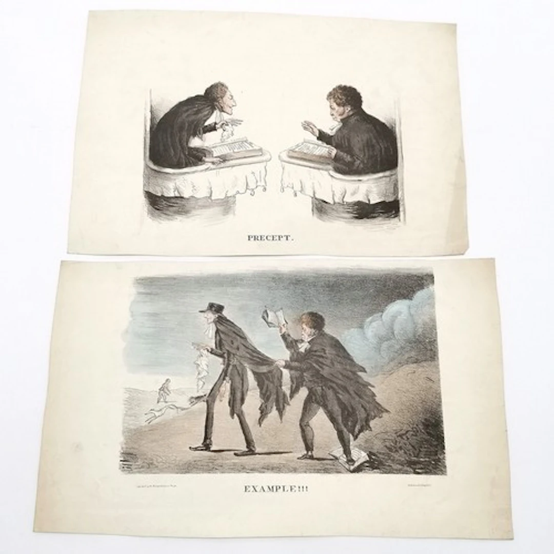 1827/28 satirical pair of prints depicting the Scottish reli...