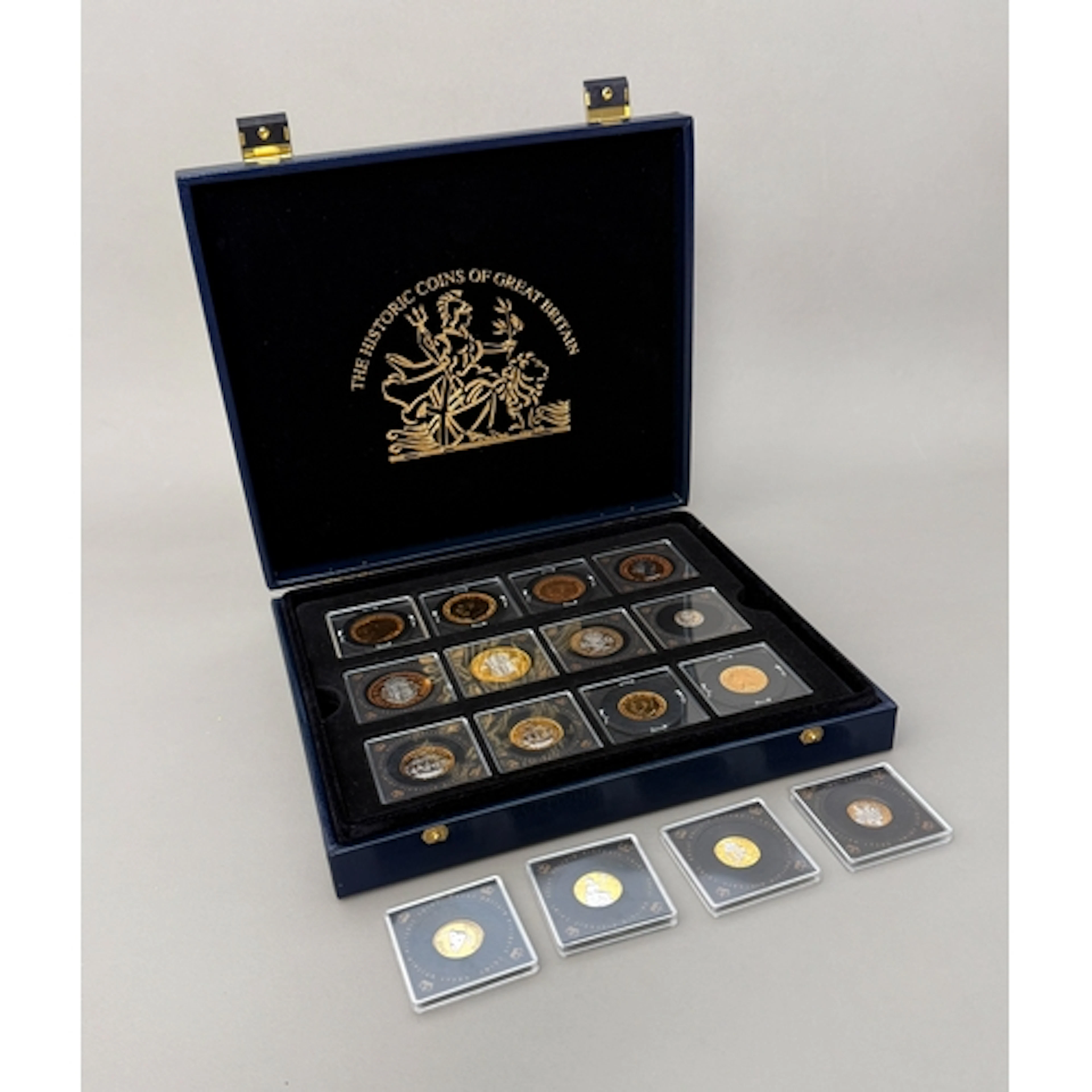 A set of 16 pre-decimal bronze coins - gold and rhodium plat...