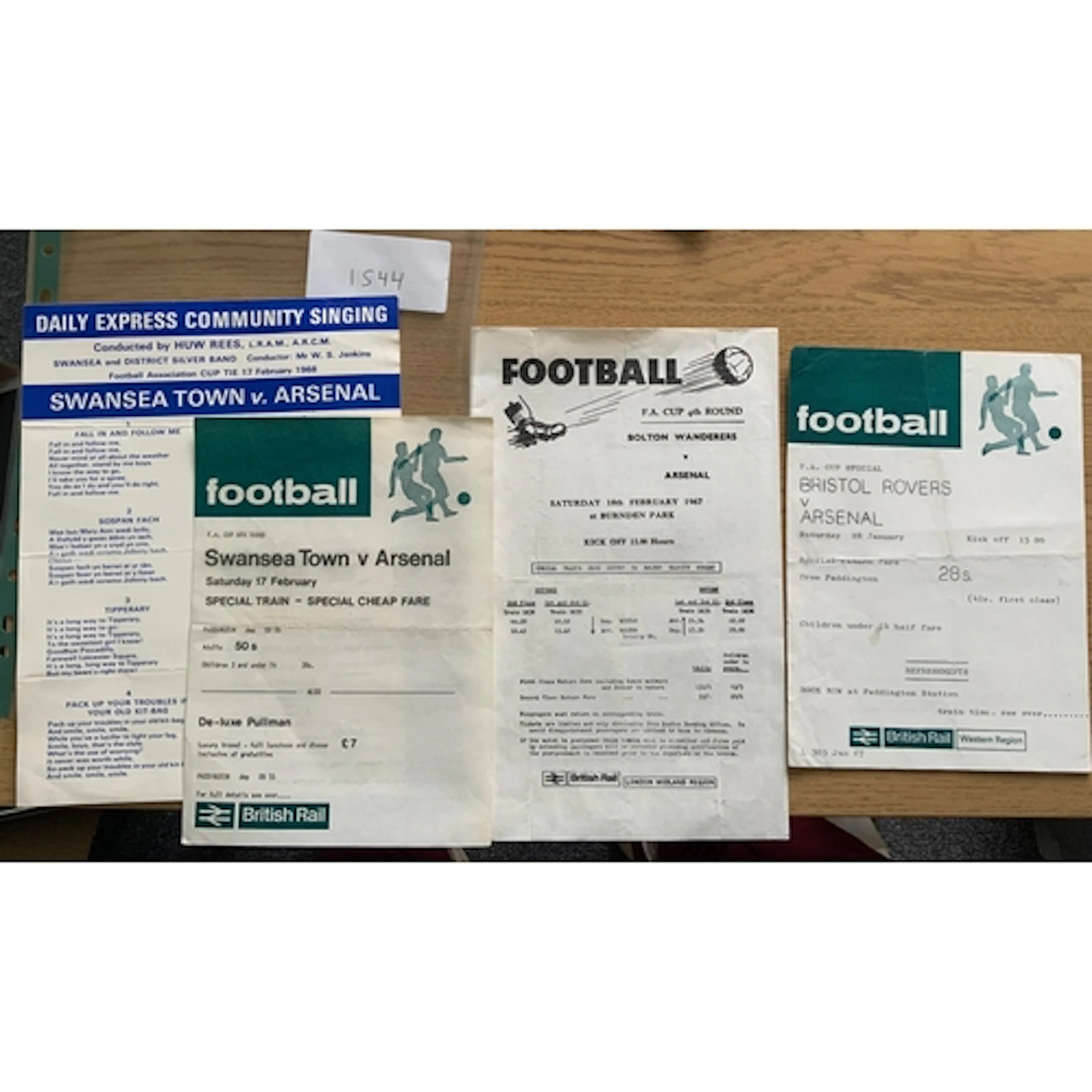 Arsenal Away FA Cup Railway Hand Bills: Includes 64/65 Darli...