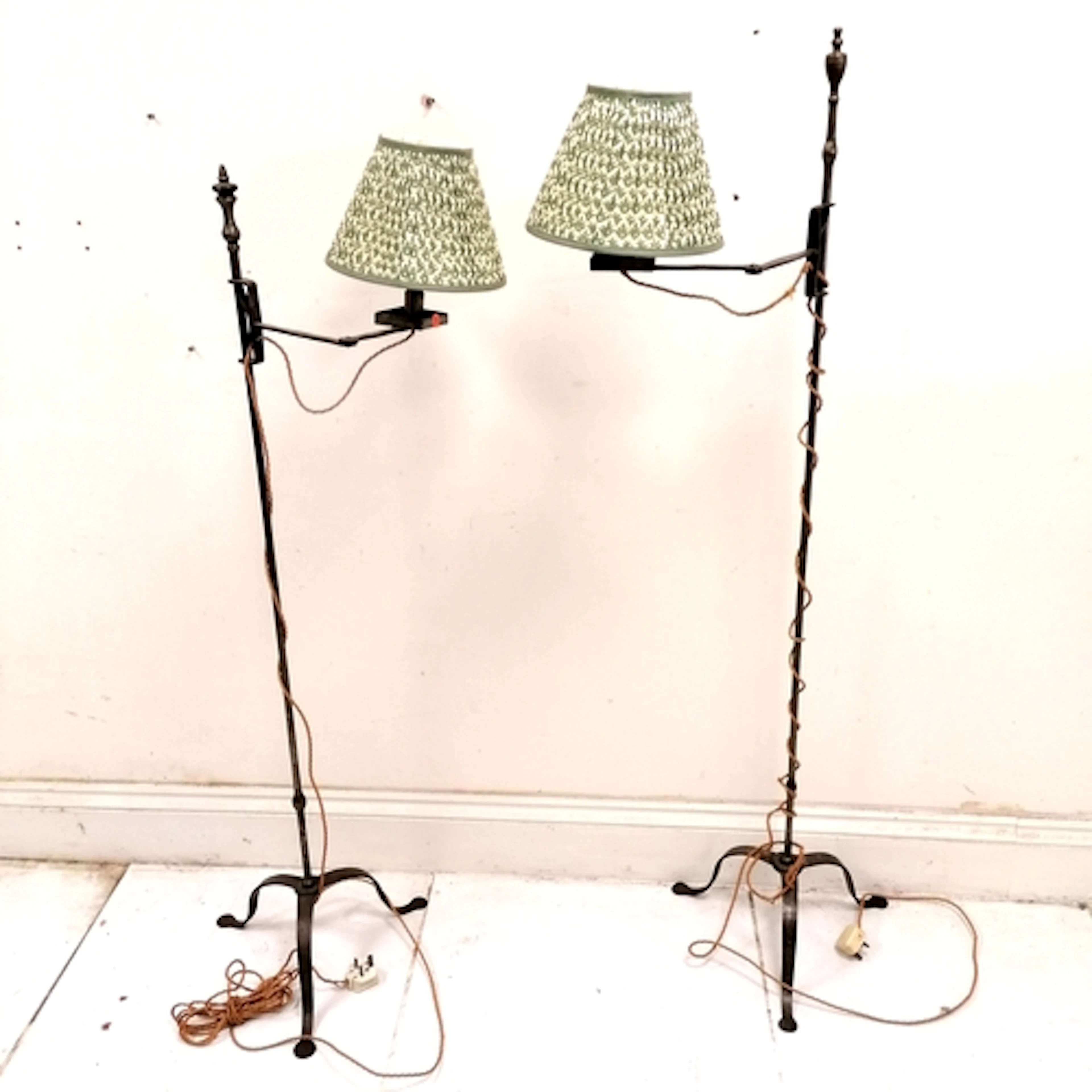 2 antique metal adjustable floor standing candle stands conv...