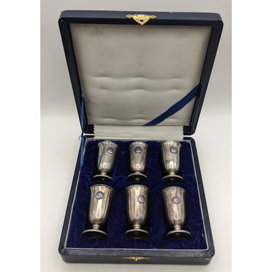 A boxed set of six sterling 950 silver small vases, 5.5cm hi...