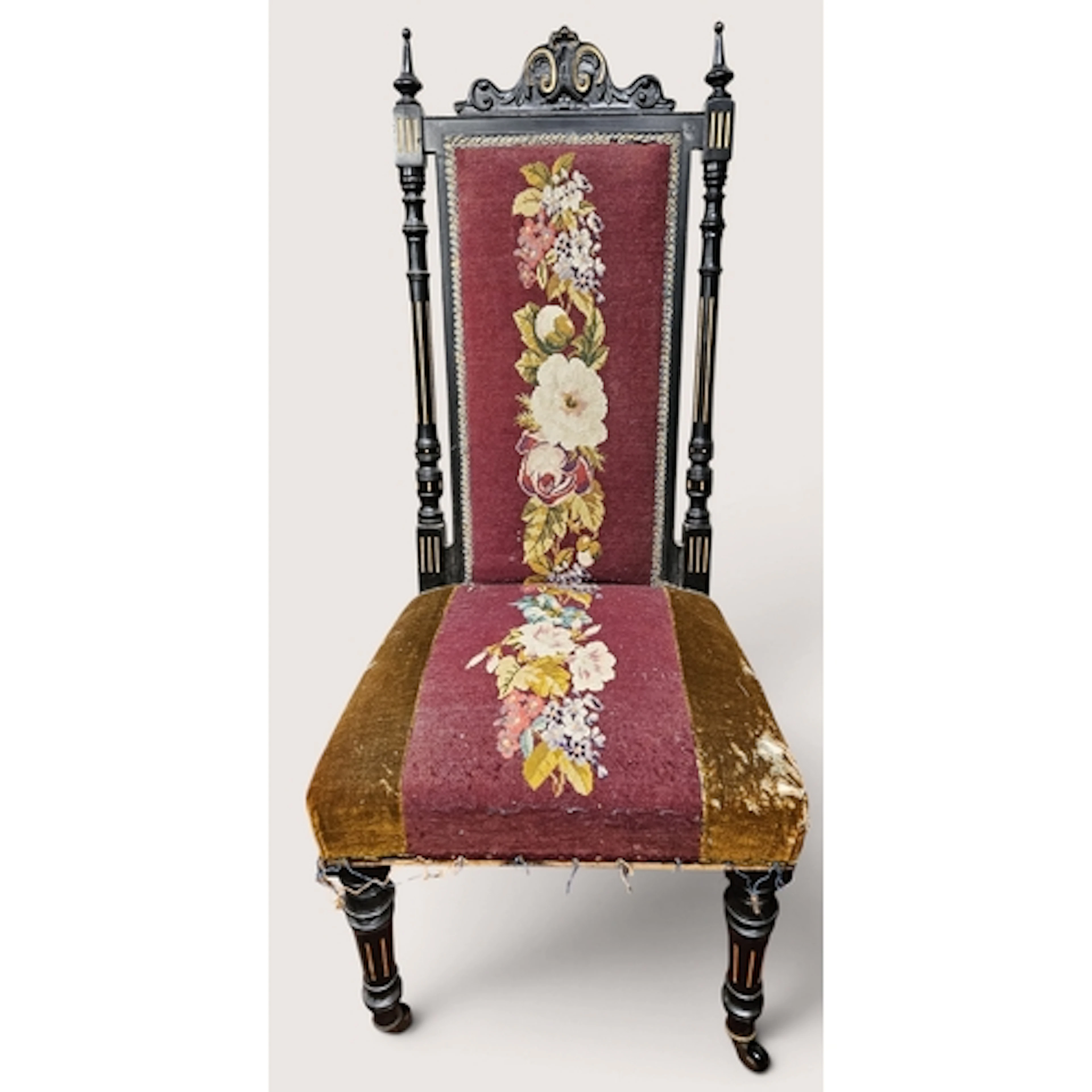 A late 19th early 20th Century Ebonised Hall Chair with tape...