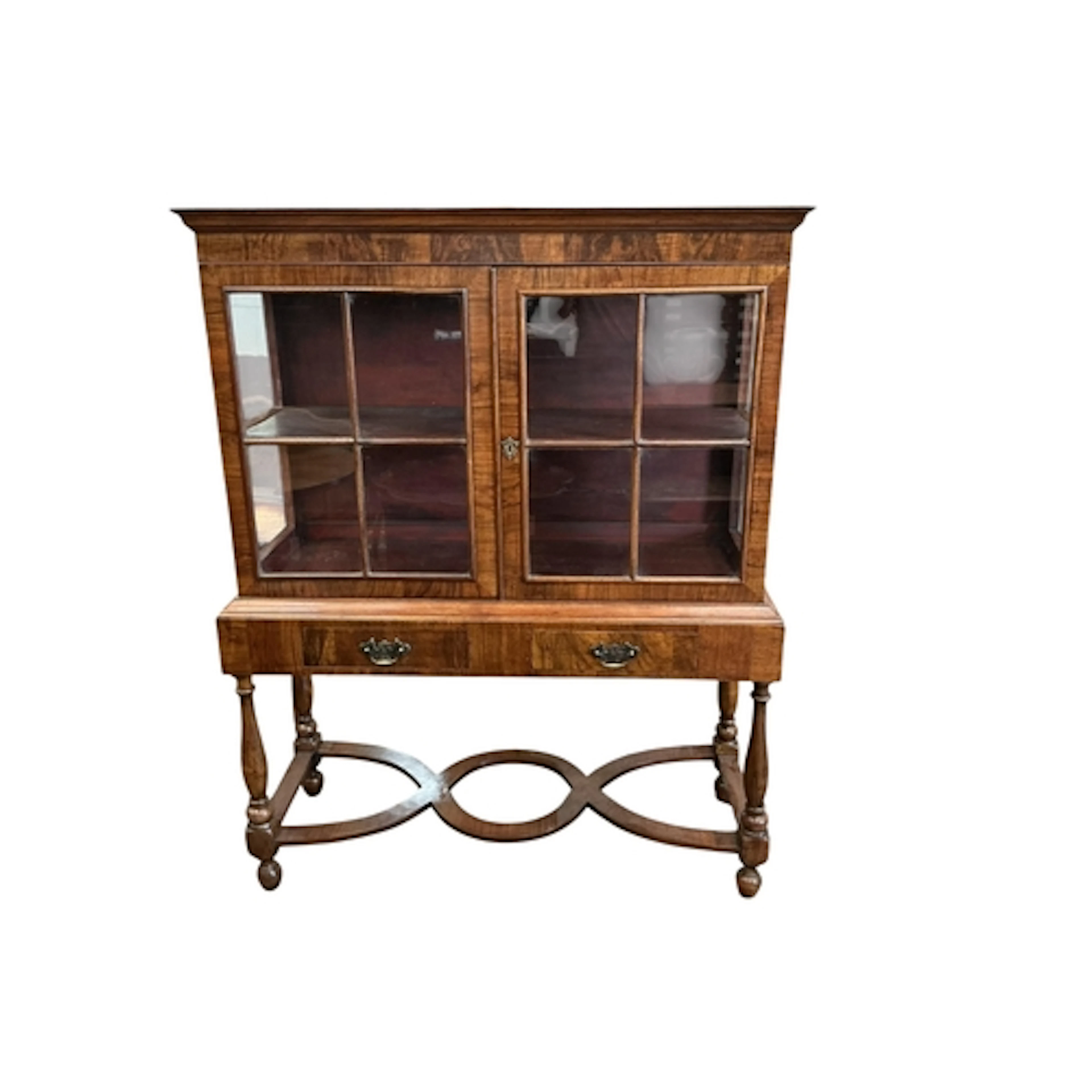 A Queen Anne revival walnut display cabinet on stand, width ...