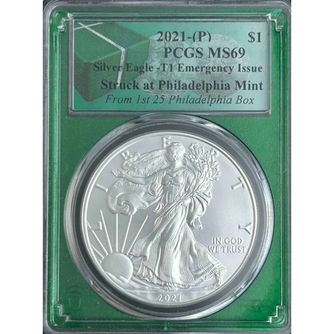2021 USA $1 silver Eagle coin, Type 1 Emergency issue, struc...