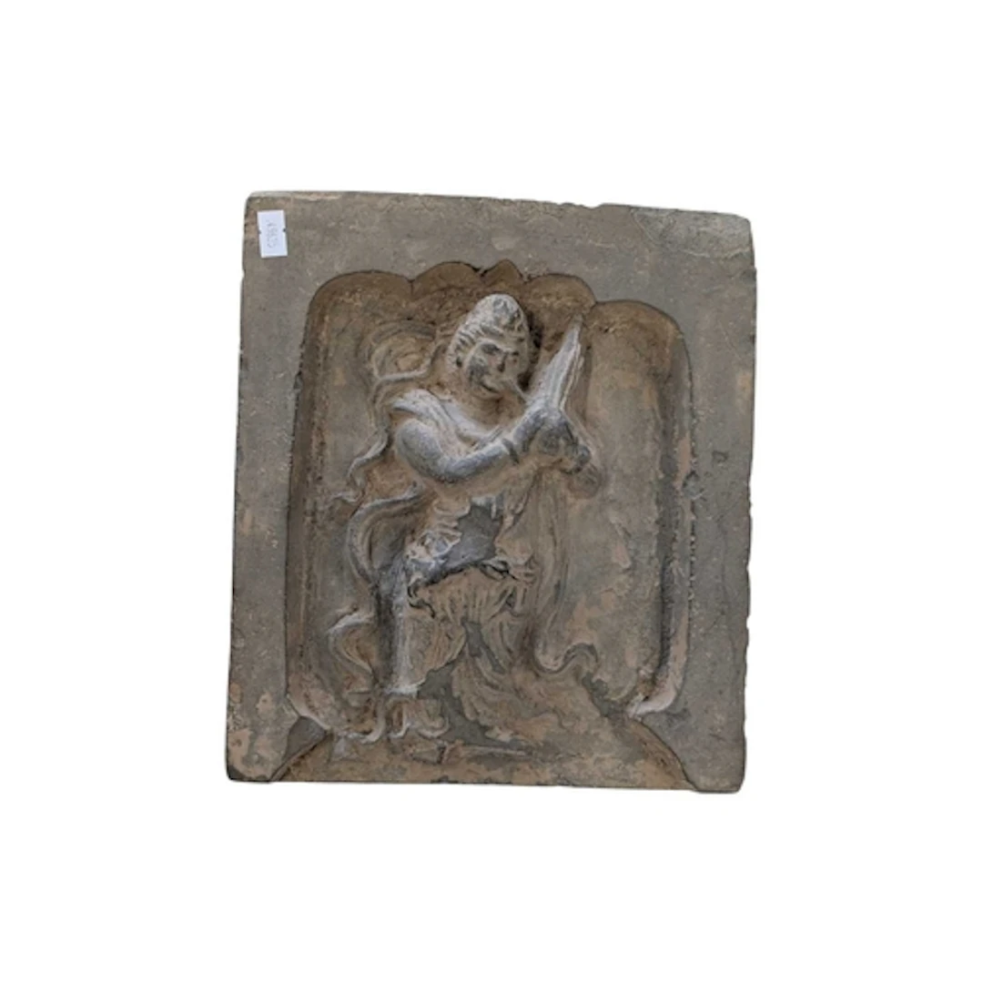 South East Asian figural carved stone tile. Rectangular forM...