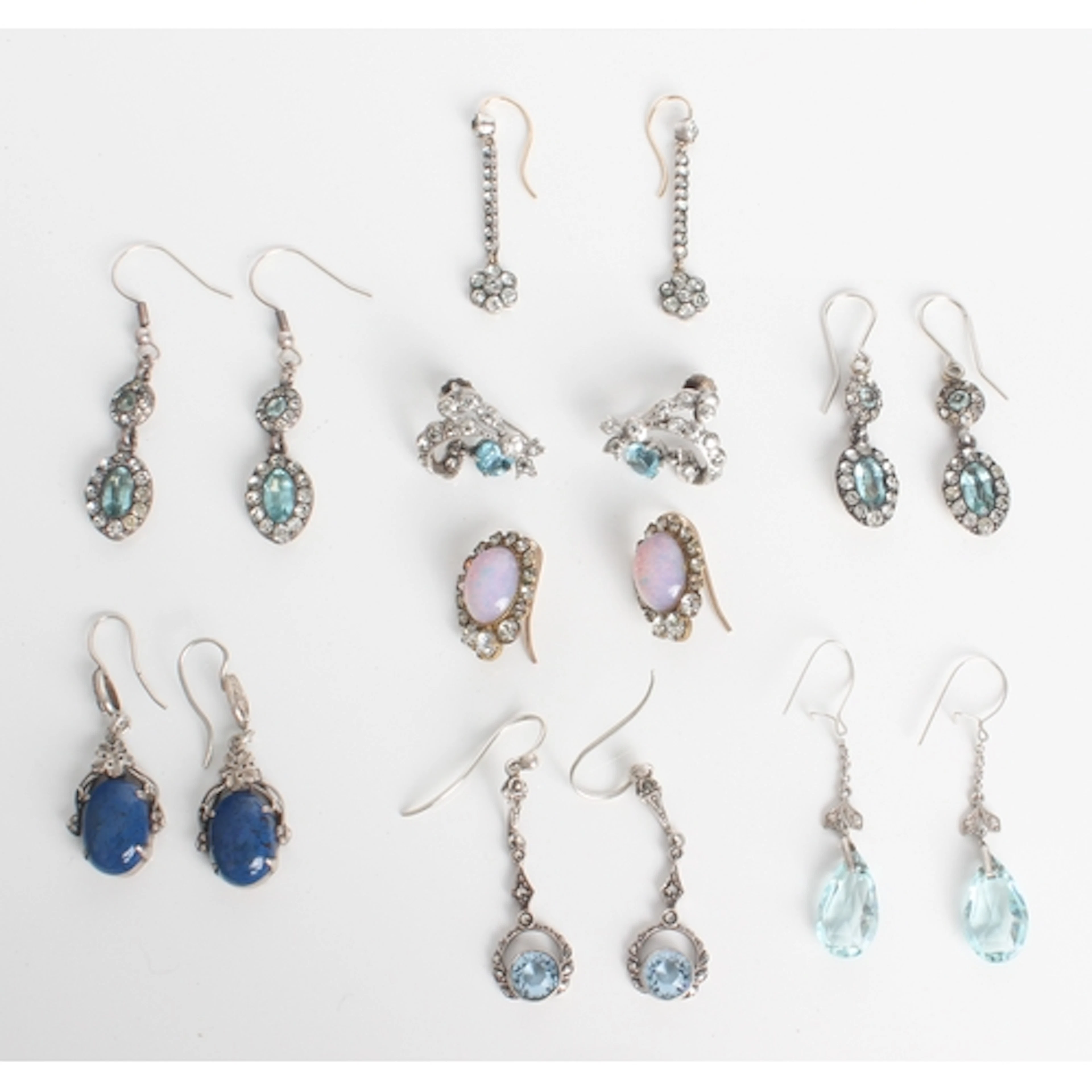 Six pairs of vintage drop earrings, mid-20th century - in si...