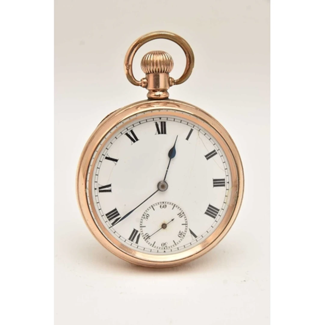 AN EARLY 20TH CENTURY GOLD PLATED OPEN FACE TOP WIND POCKET ...