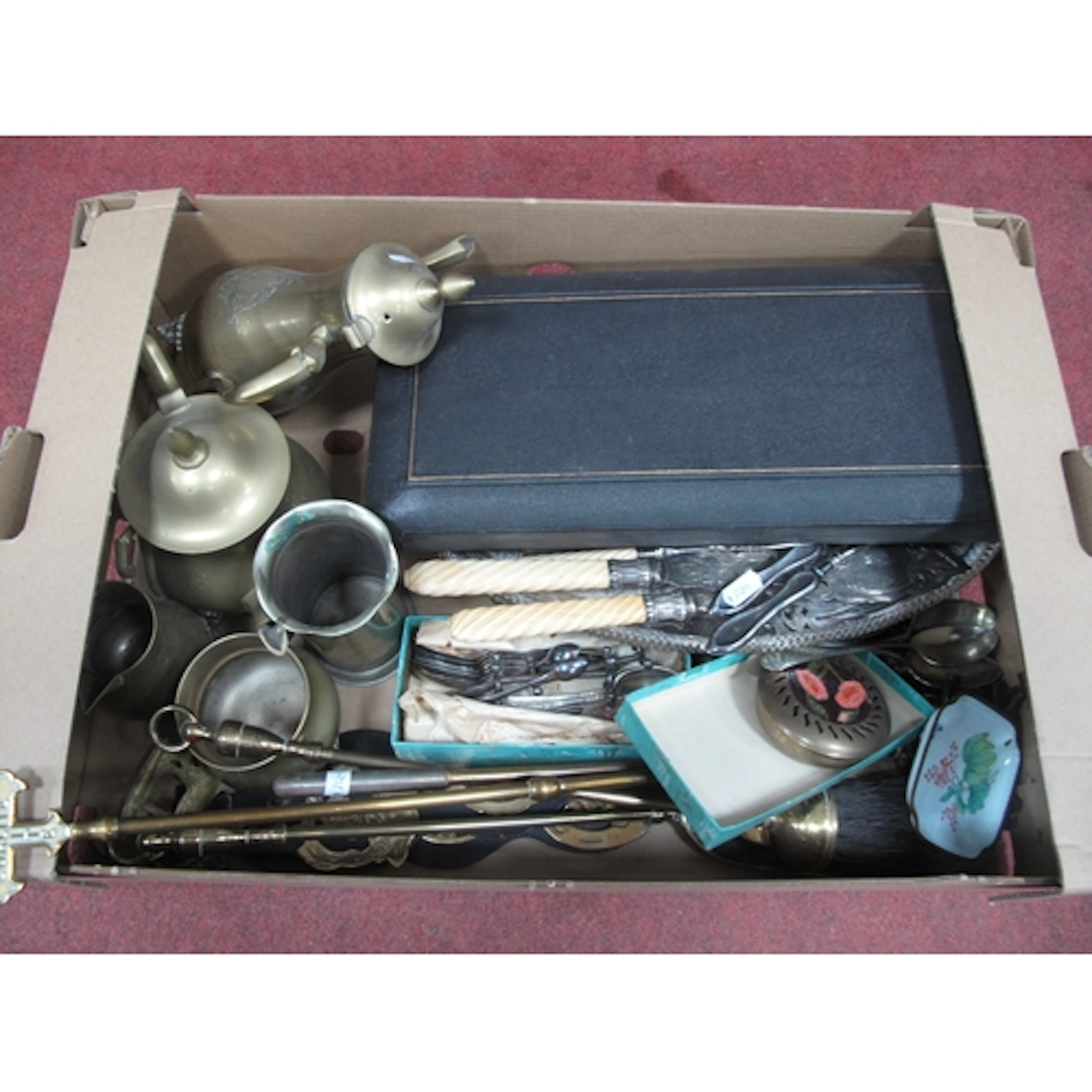 Metalware and Cutlery, including four-piece brass tea servic...