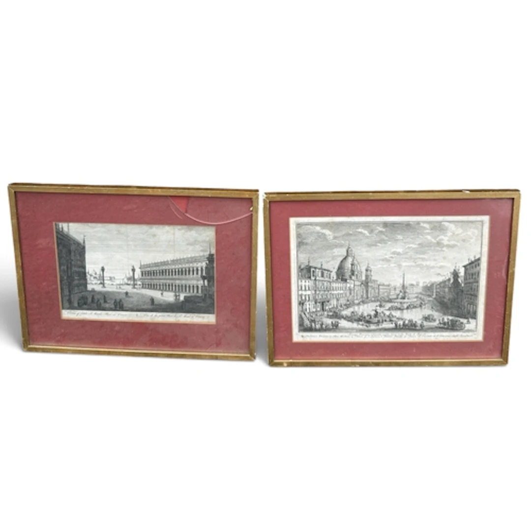 TWO 18TH CENTURY VENETIAN ENGRAVINGS One after Caneletto, th...